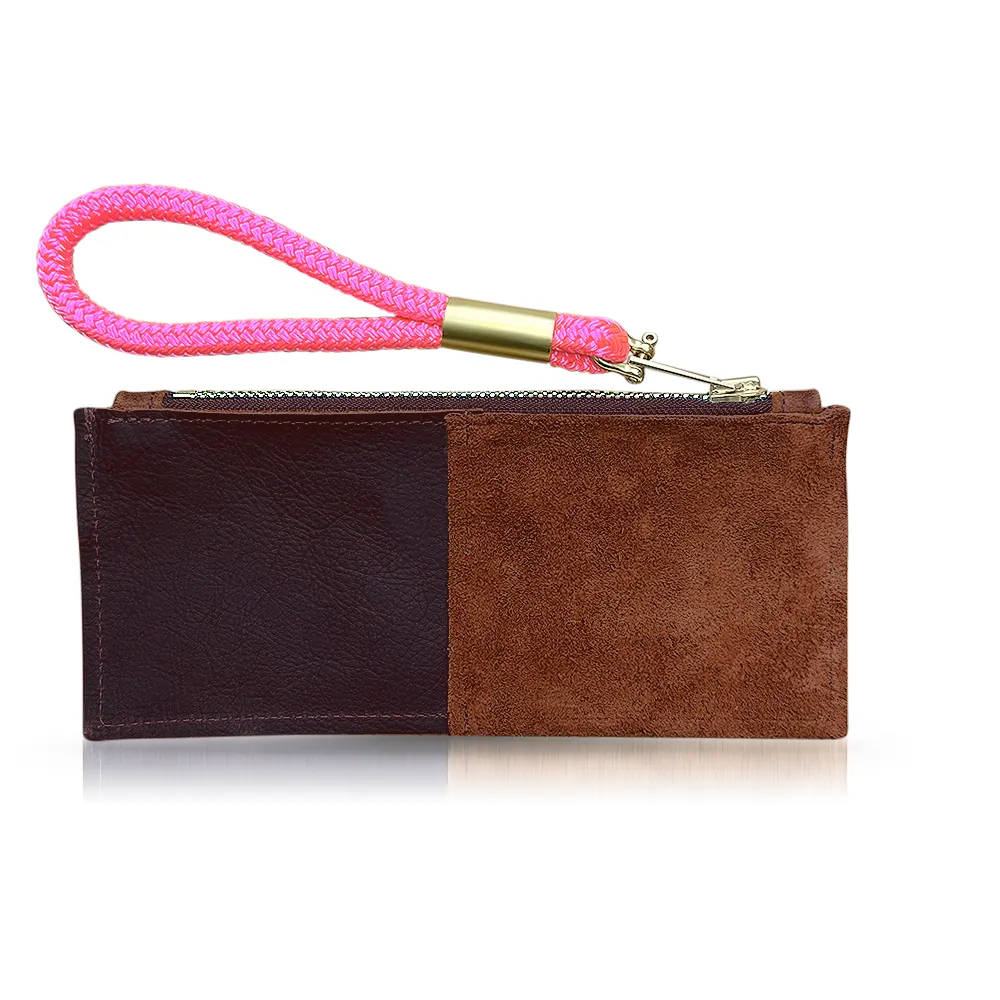 Leather Clutch   Rope Wristlet in Brown Leather