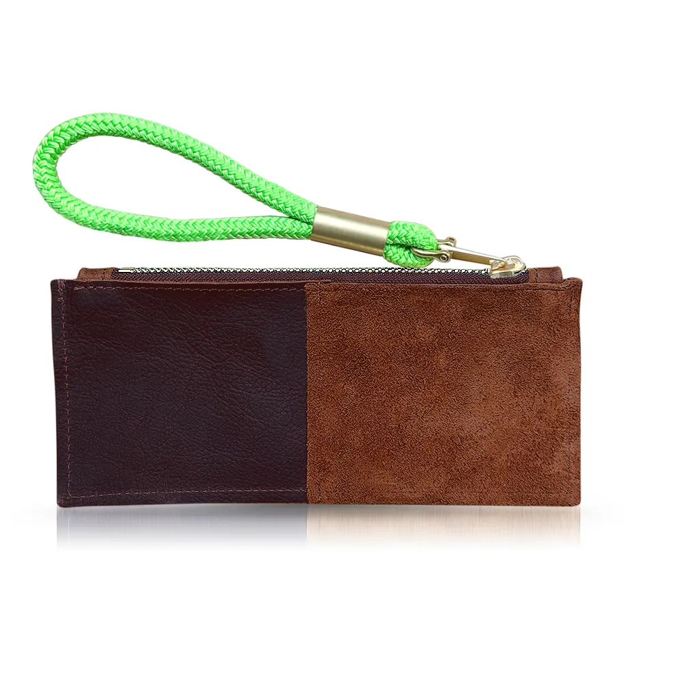 Leather Clutch   Rope Wristlet in Brown Leather