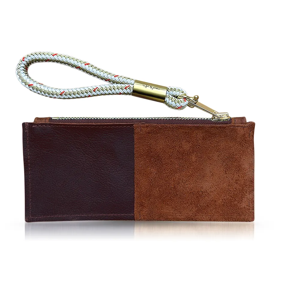 Leather Clutch   Rope Wristlet in Brown Leather