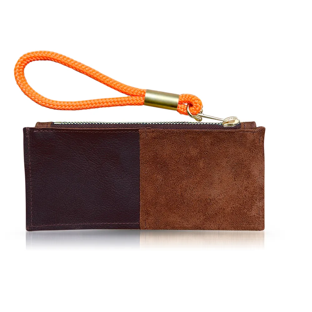 Leather Clutch   Rope Wristlet in Brown Leather