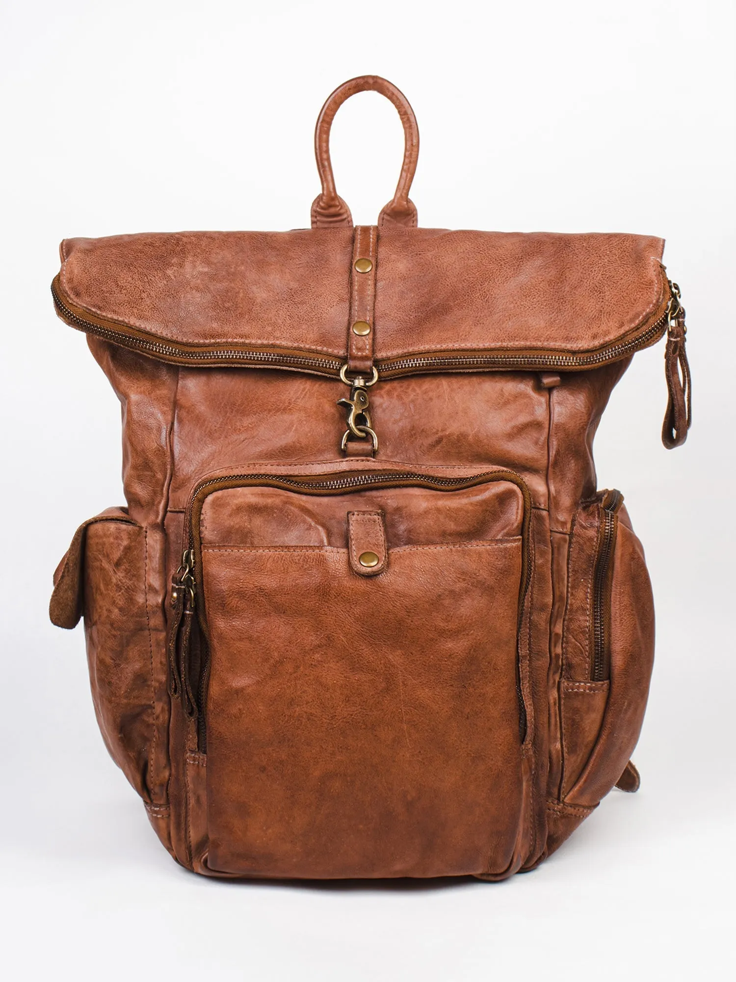 leo: Brown Leather Backpack By Art N Vintage