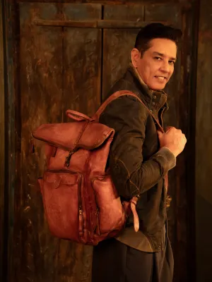 Leo: Cognac Leather Backpack By Art N Vintage