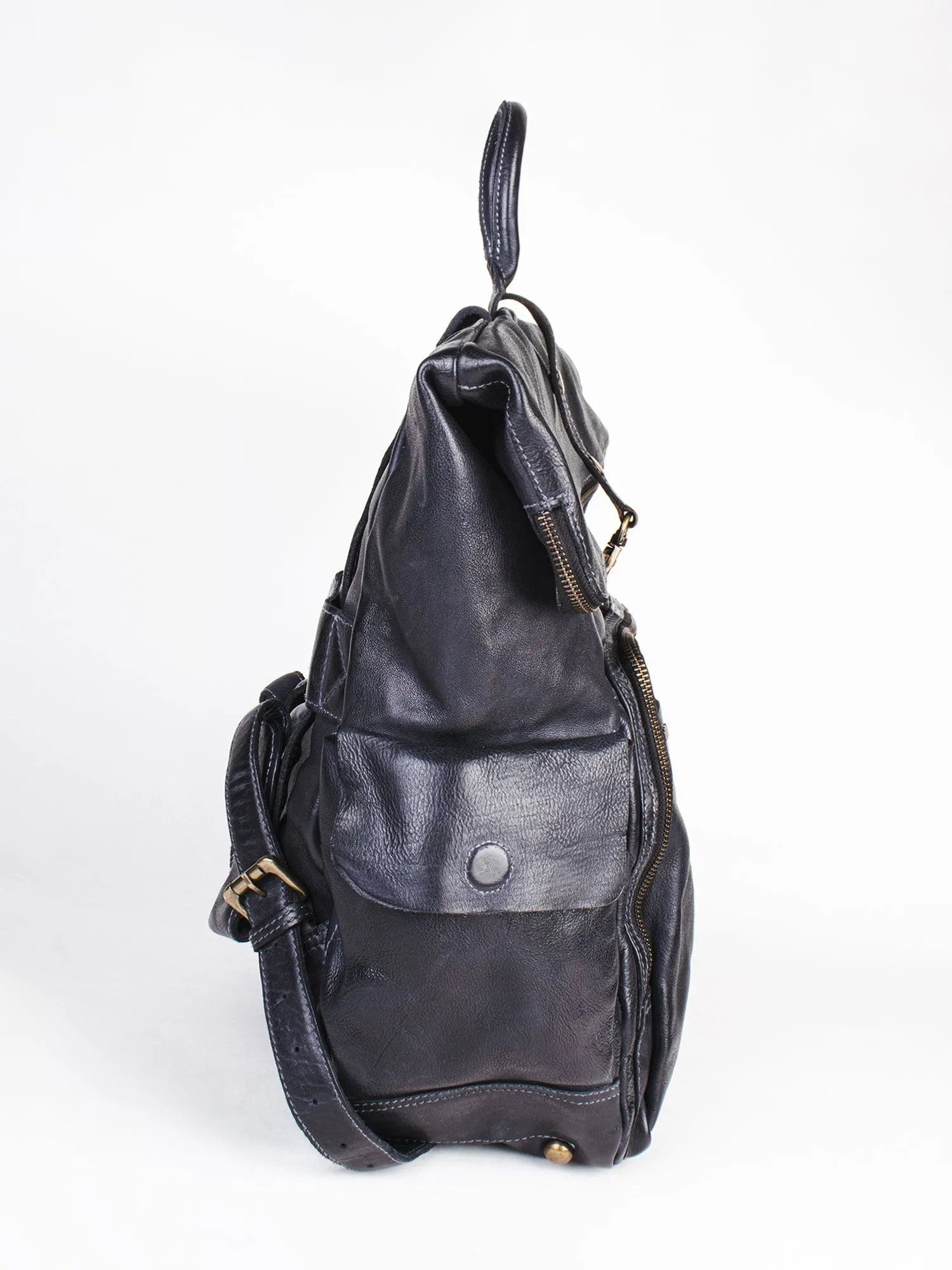 Leo: Real Leather Black With Wash Effect Backpack by Art N Vintage
