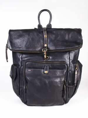 Leo: Real Leather Black With Wash Effect Backpack by Art N Vintage