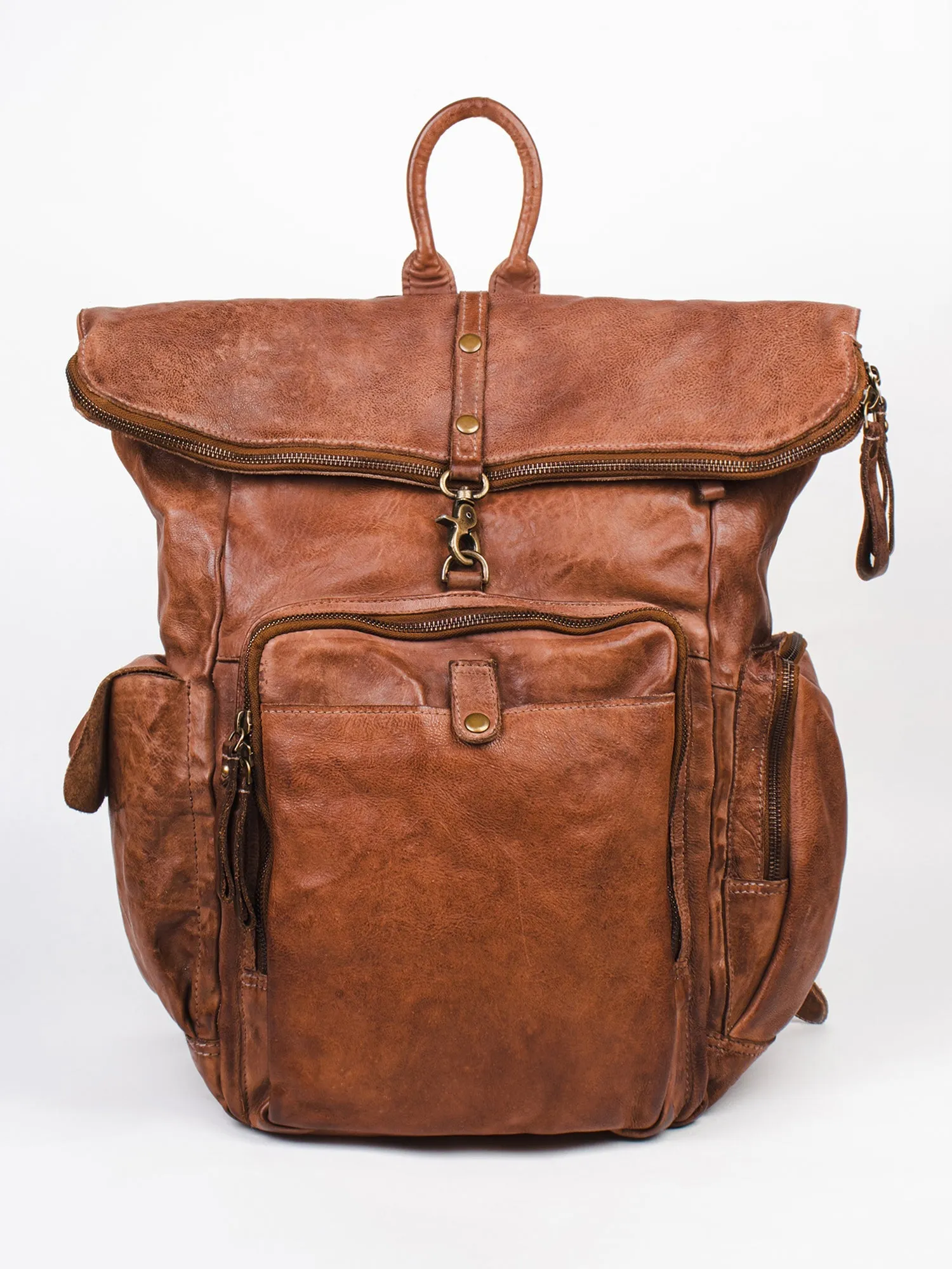 Leo: Real Leather Black With Wash Effect Backpack by Art N Vintage