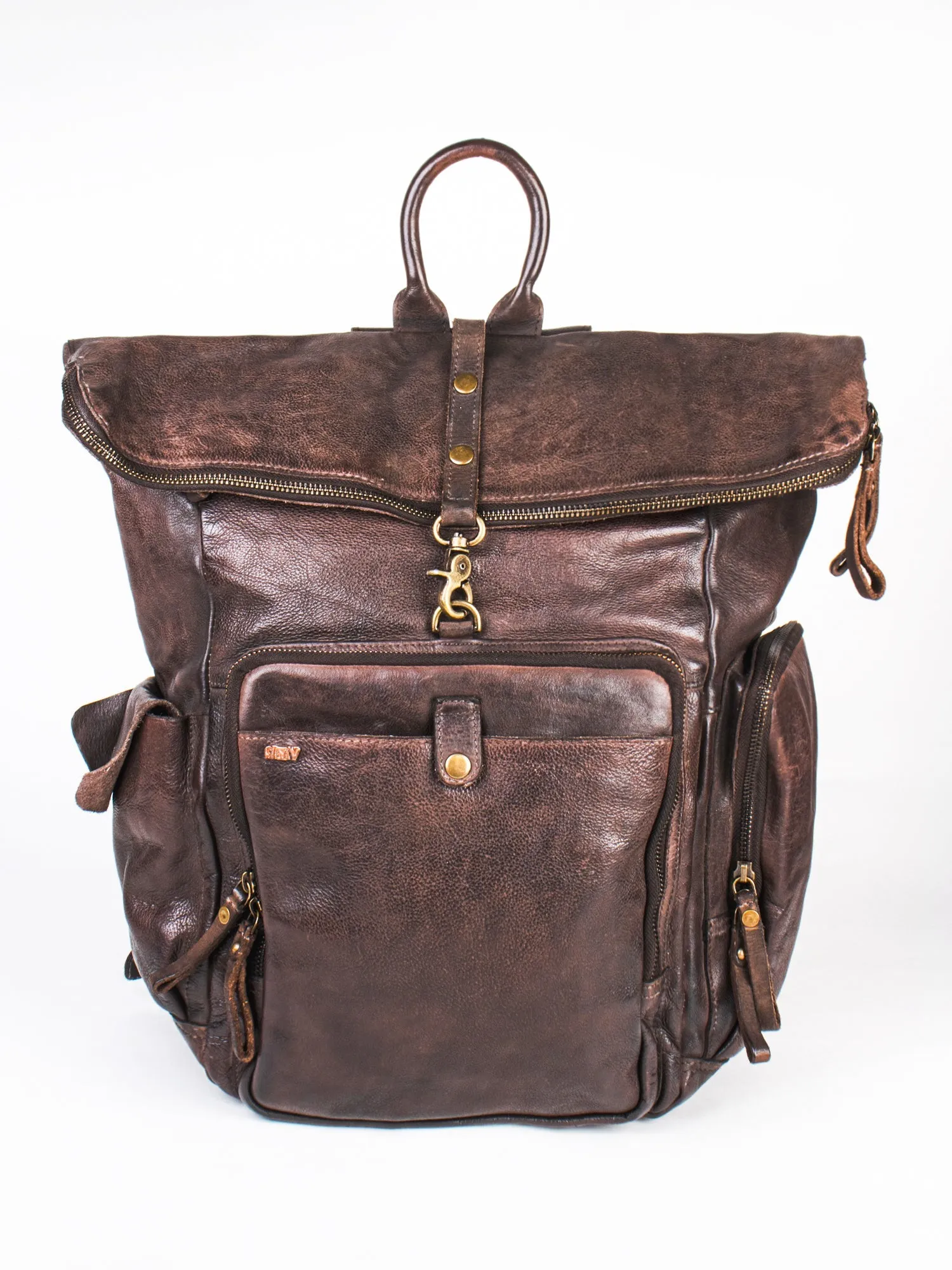 Leo: Real Leather Black With Wash Effect Backpack by Art N Vintage