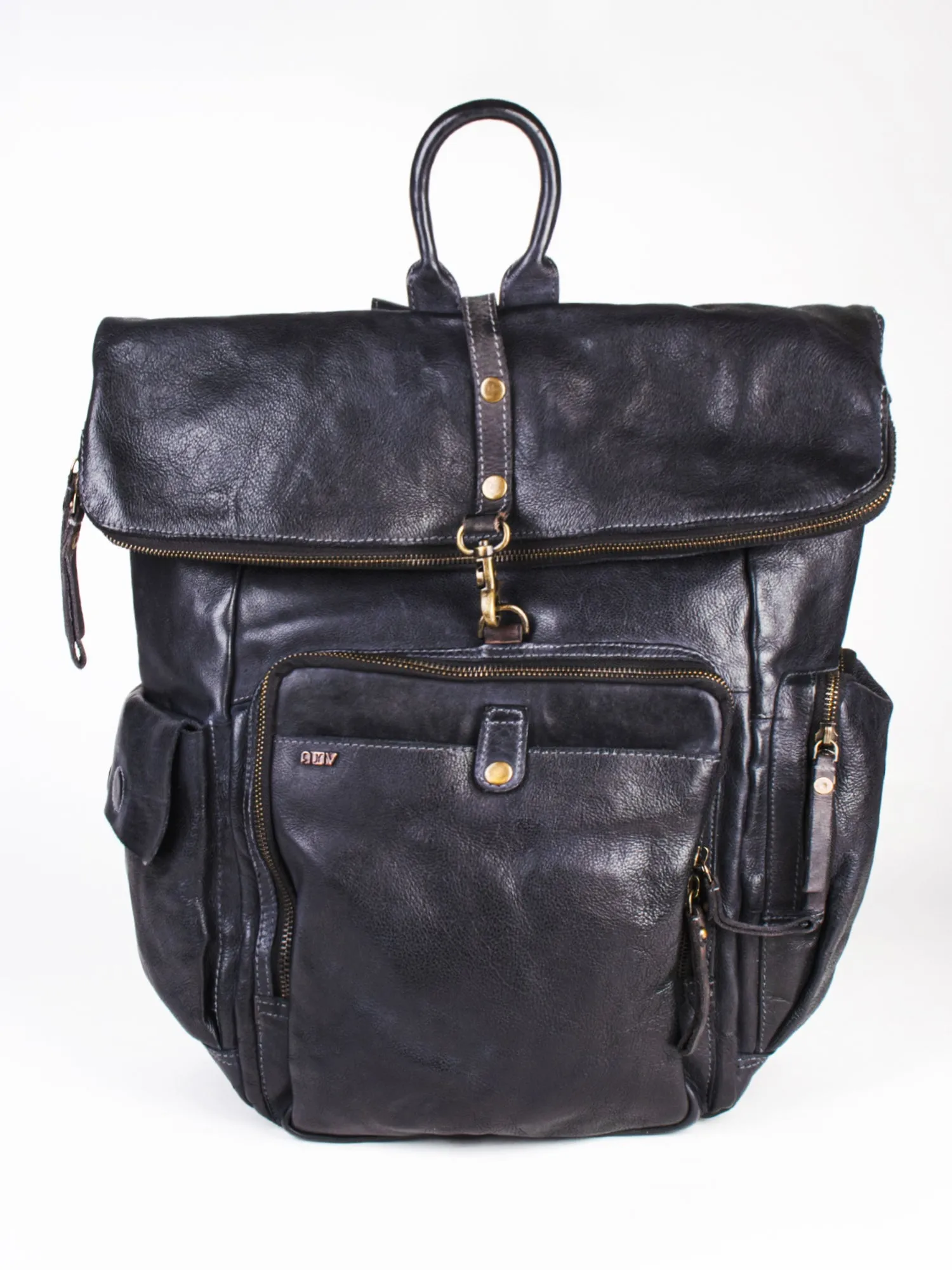 Leo: Real Leather Black With Wash Effect Backpack by Art N Vintage