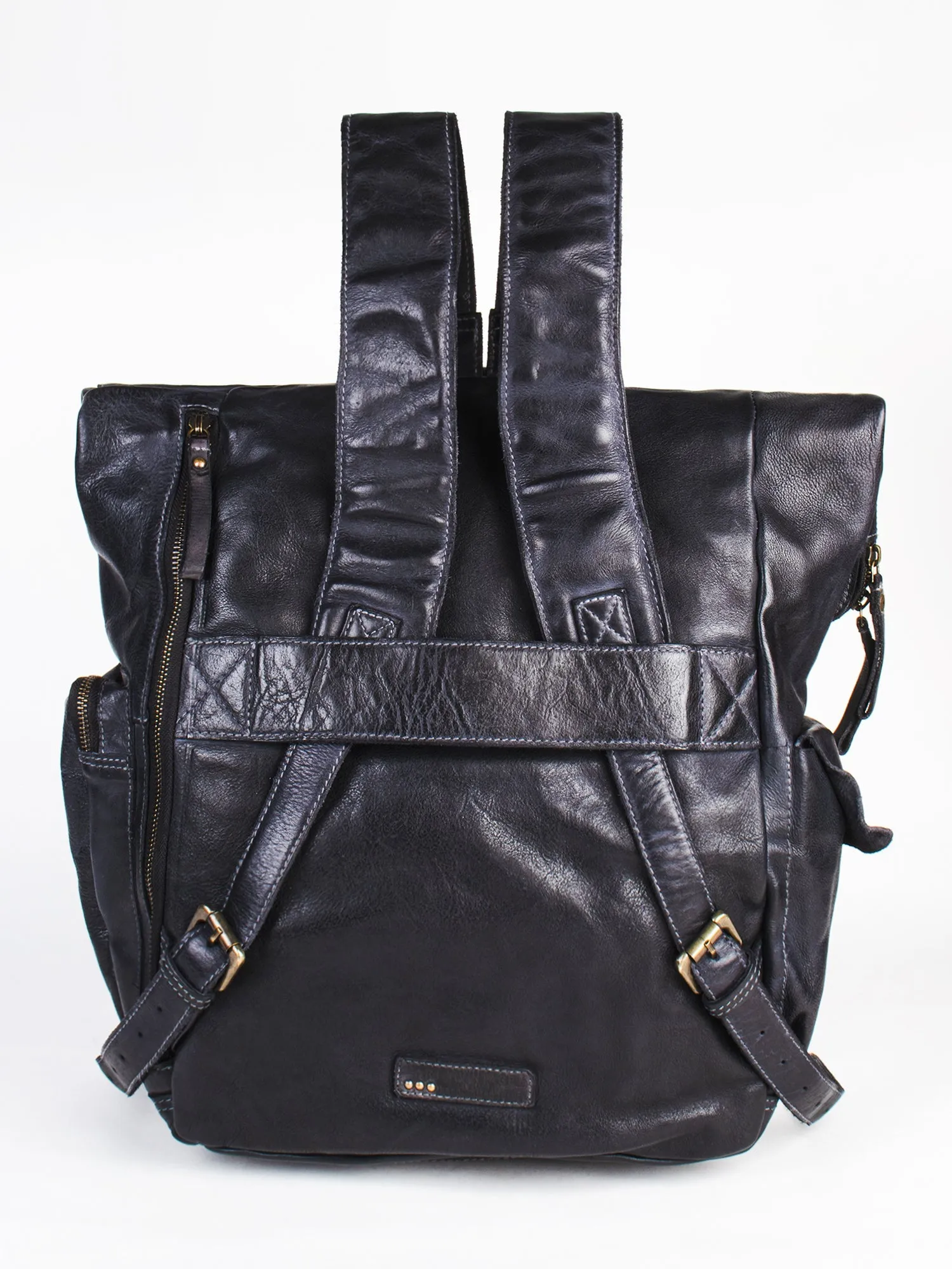 Leo: Real Leather Black With Wash Effect Backpack by Art N Vintage