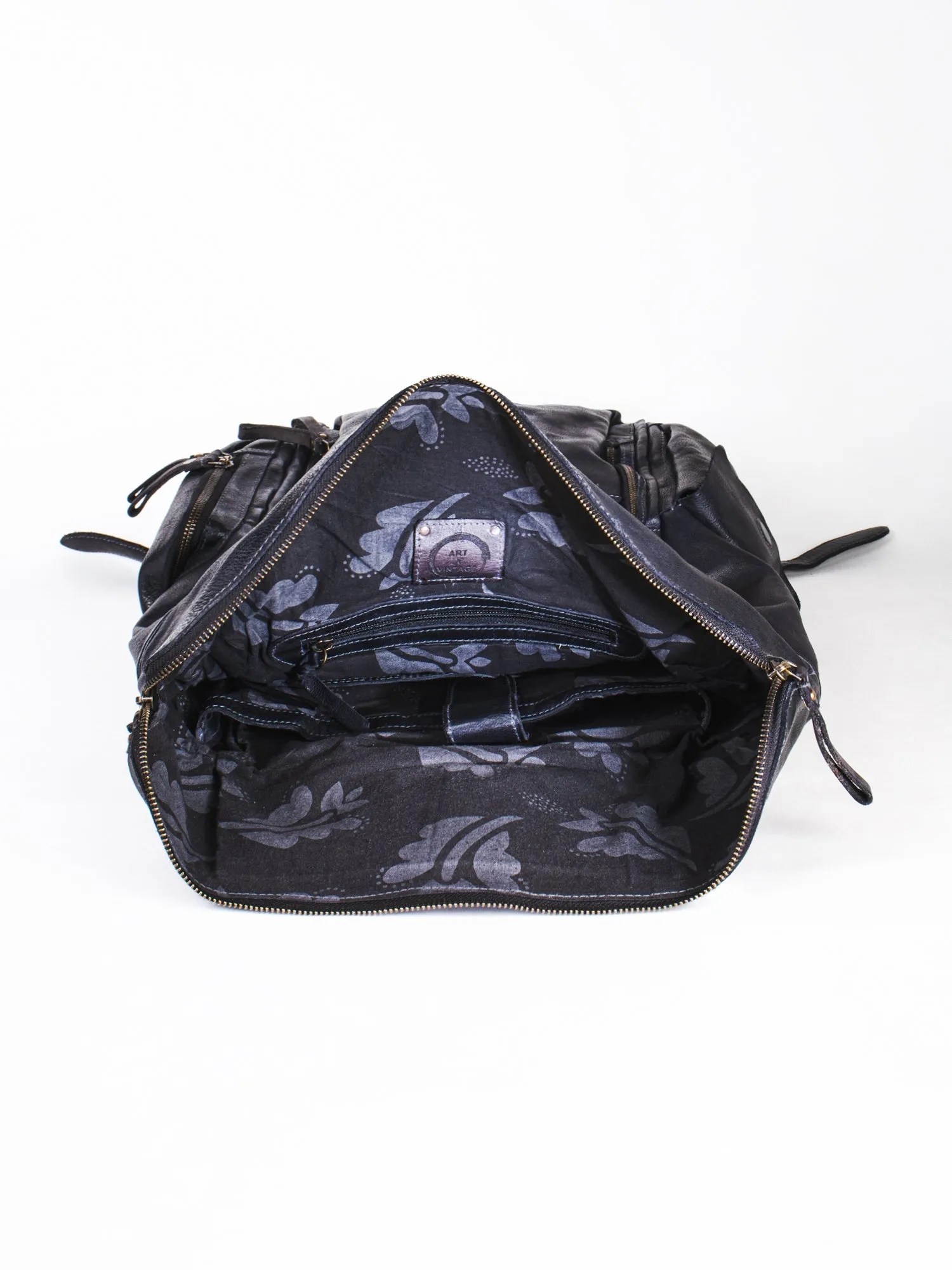 Leo: Real Leather Black With Wash Effect Backpack by Art N Vintage