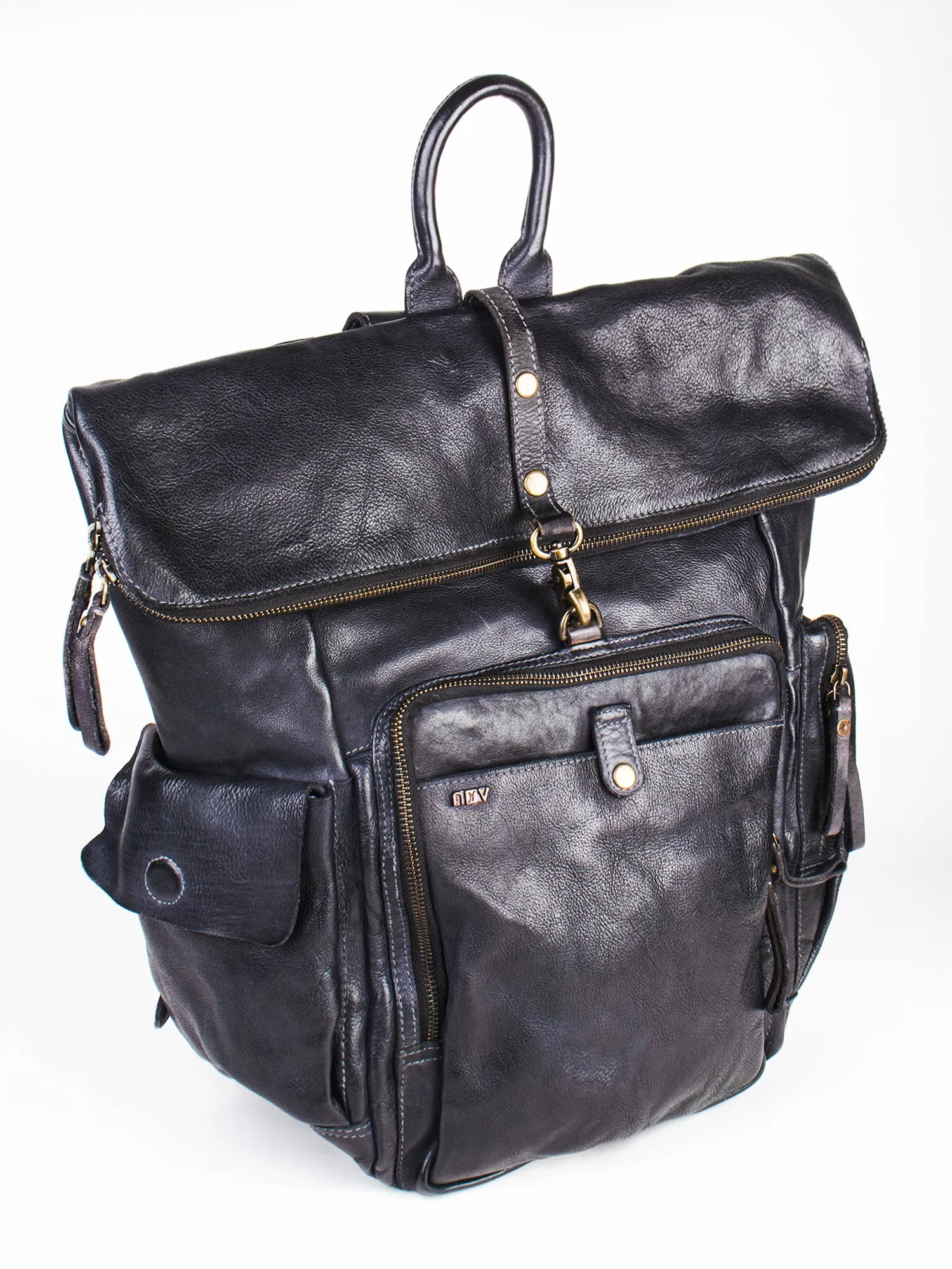 Leo: Real Leather Black With Wash Effect Backpack by Art N Vintage