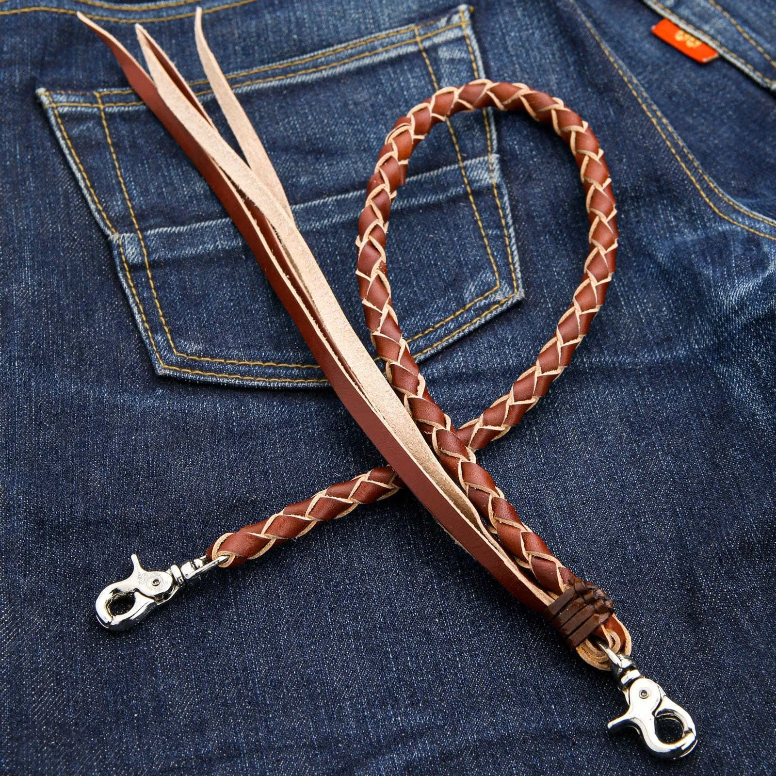 Light Brown Genuine Leather Wallet Chain