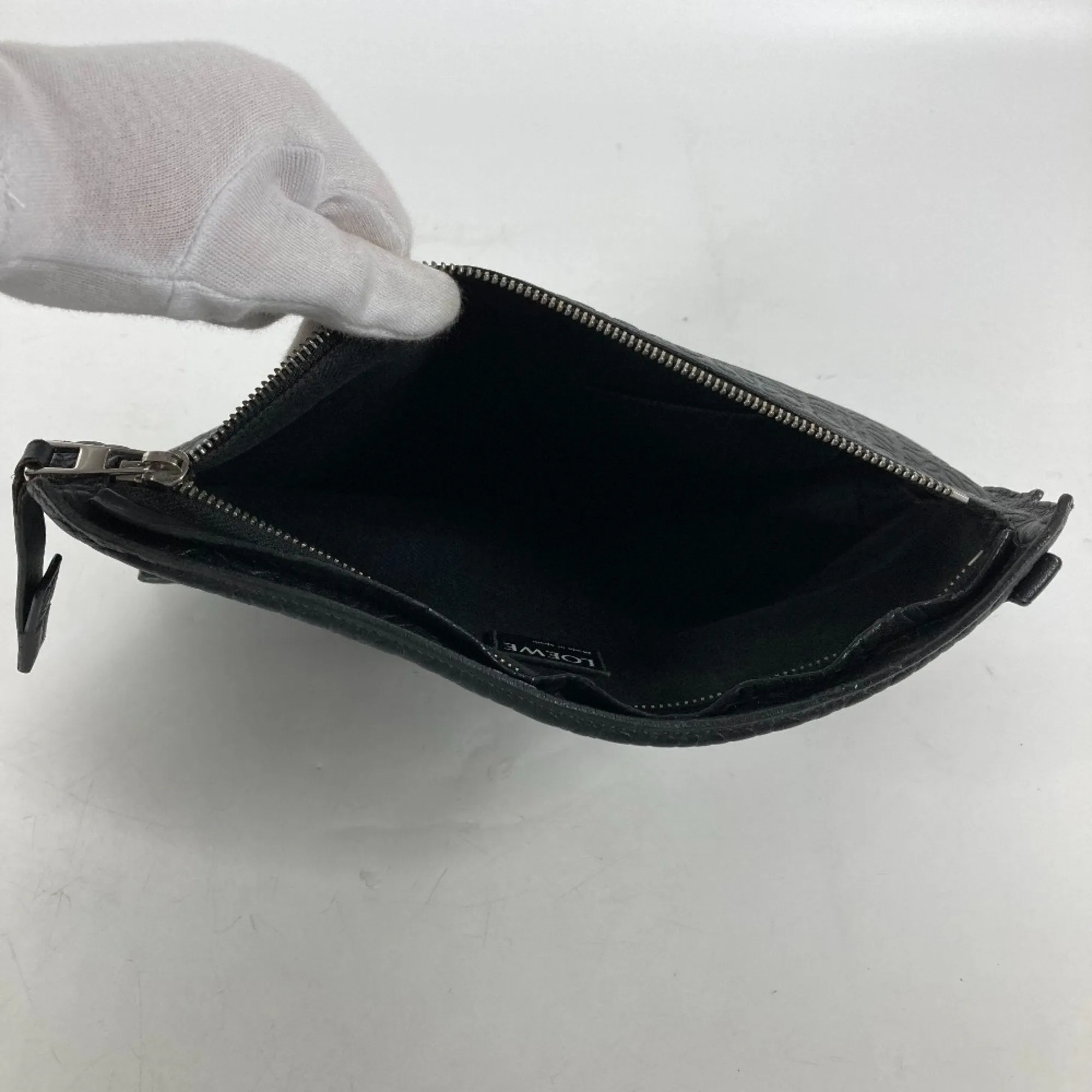 LOEWE Anagram T Pouch Clutch Bag Leather Men's Black