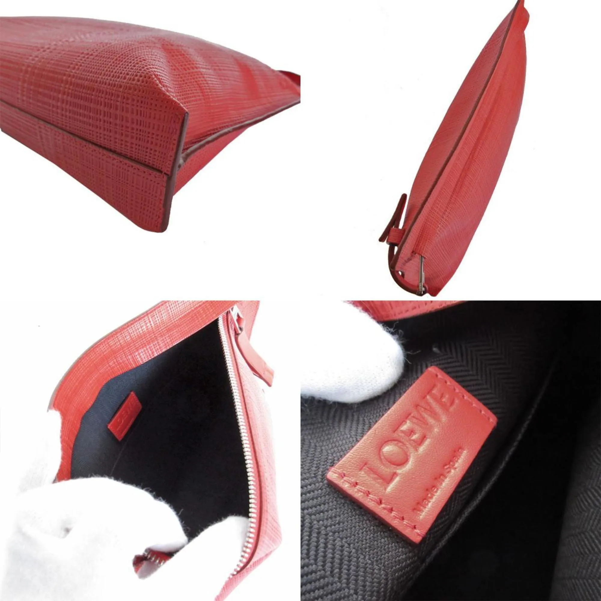 LOEWE Clutch Bag Anagram Leather Red Silver Men's Women's s0514a