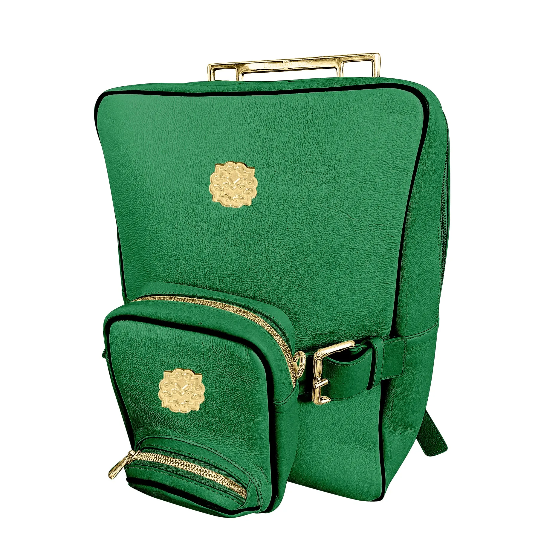 Lotta Pieces | Leather Laptop Backpack With Metal Top Handle & Detachable Crossbody Bag