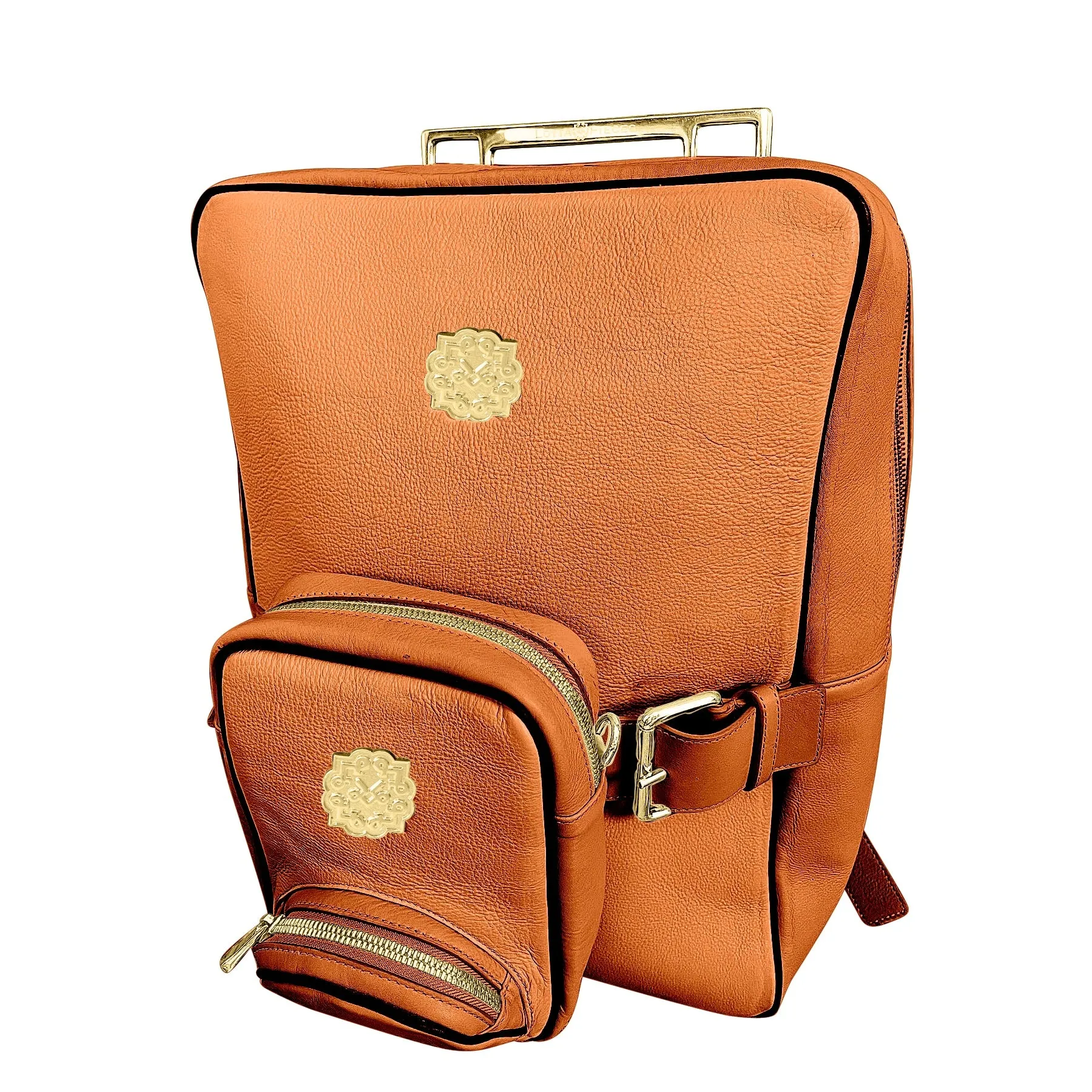 Lotta Pieces | Leather Laptop Backpack With Metal Top Handle & Detachable Crossbody Bag