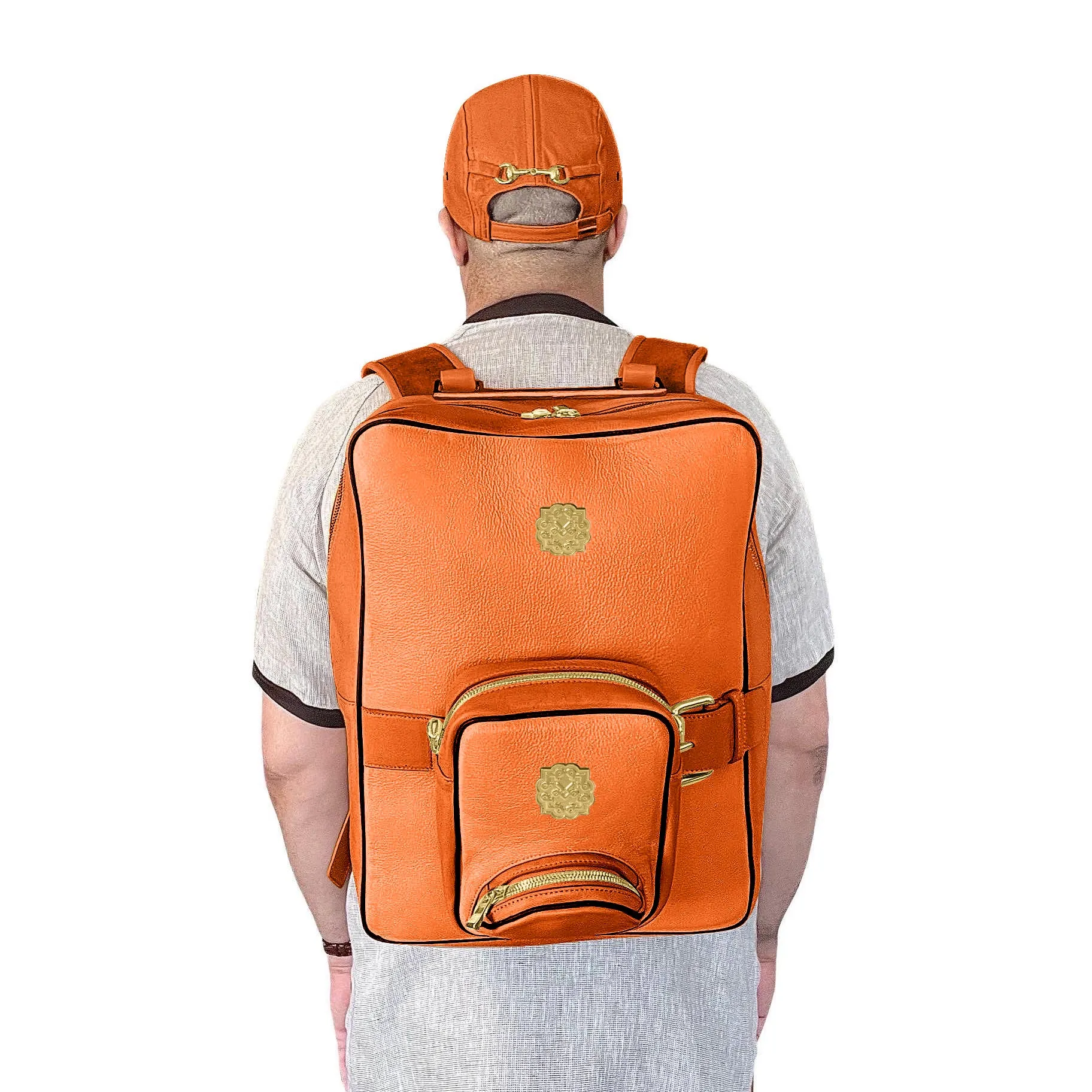 Lotta Pieces | Leather Laptop Backpack With Metal Top Handle & Detachable Crossbody Bag