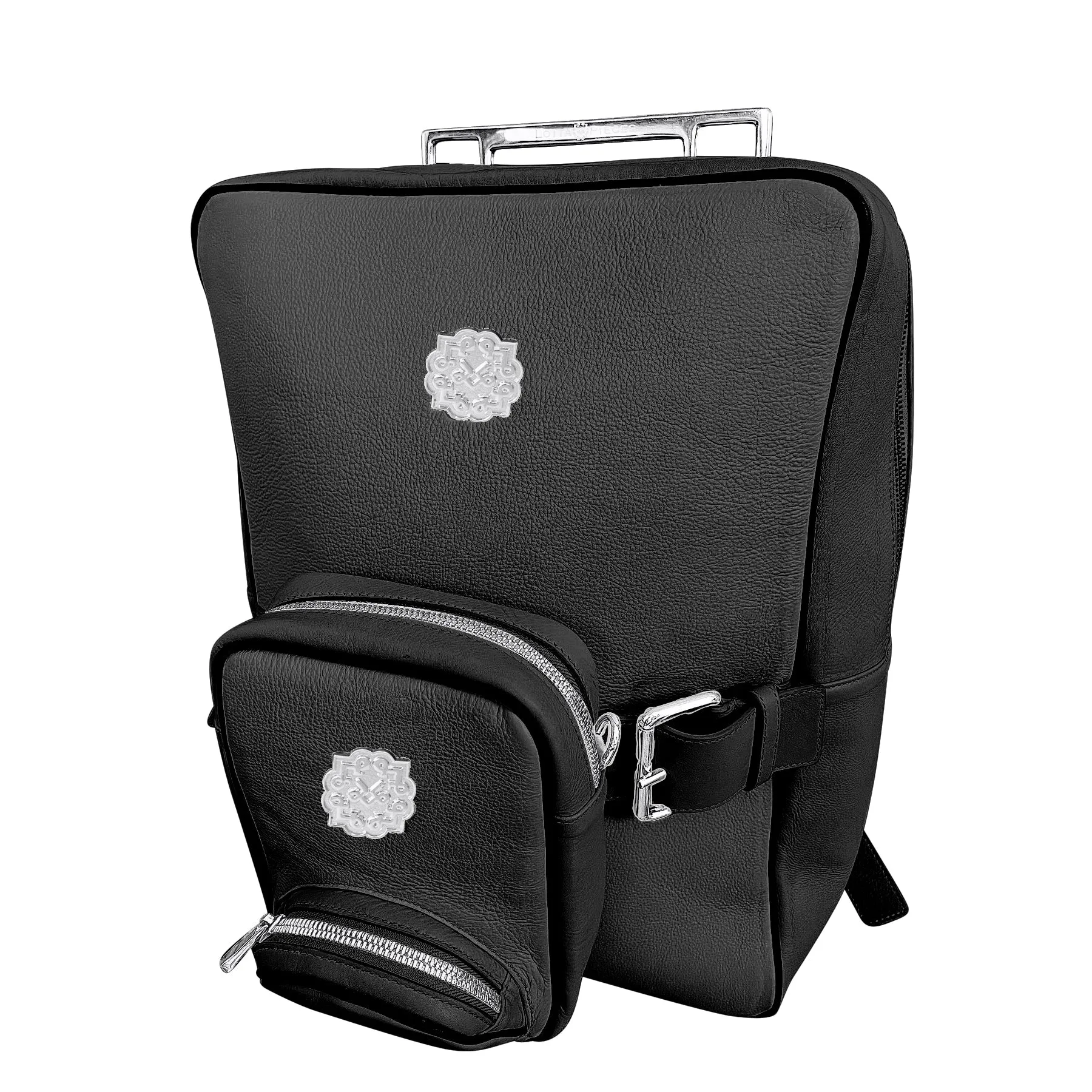 Lotta Pieces | Leather Laptop Backpack With Metal Top Handle & Detachable Crossbody Bag