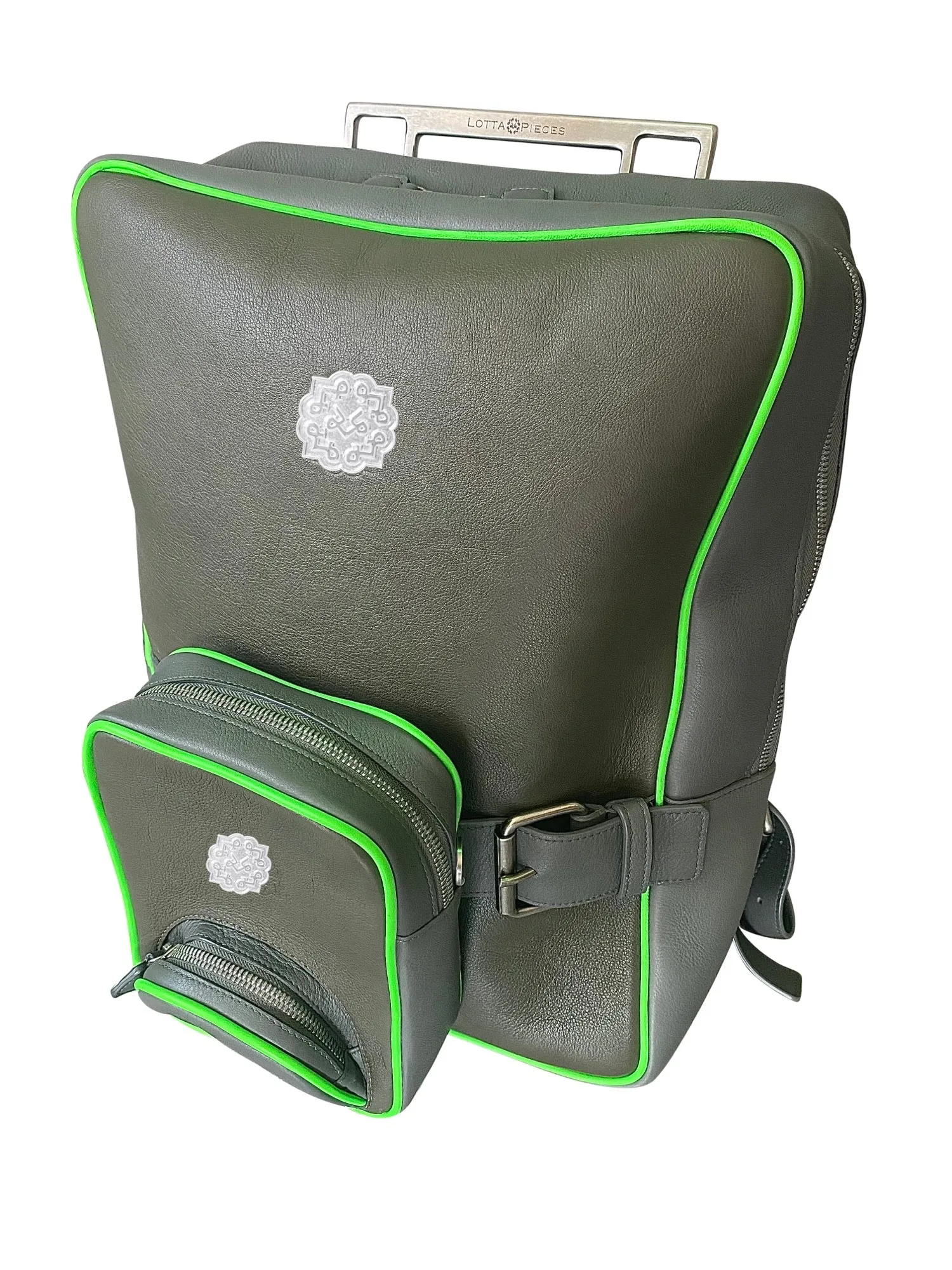 Lotta Pieces | Leather Laptop Backpack With Metal Top Handle & Detachable Crossbody Bag