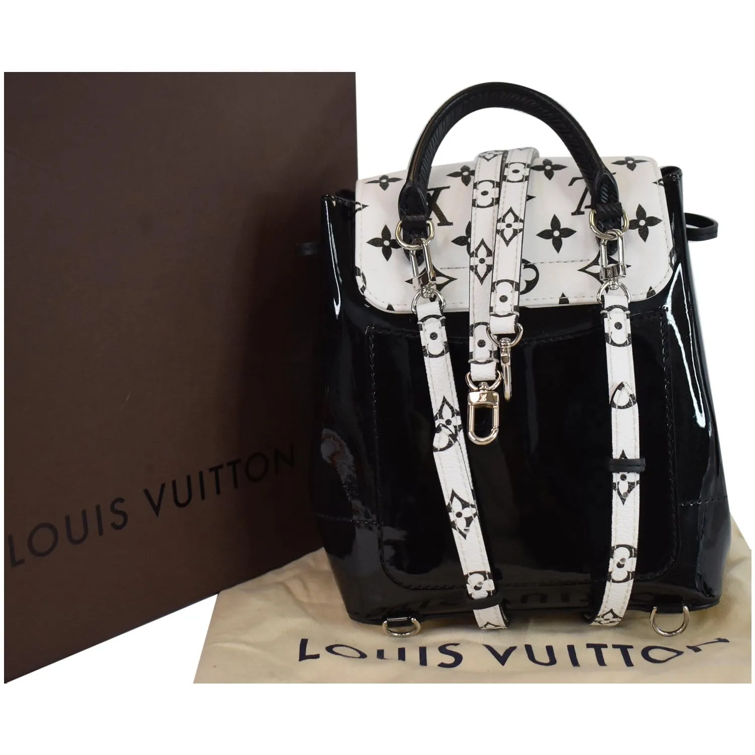 LOUIS VUITTON Hot Springs Monogram Vernis Leather Backpack Black/White