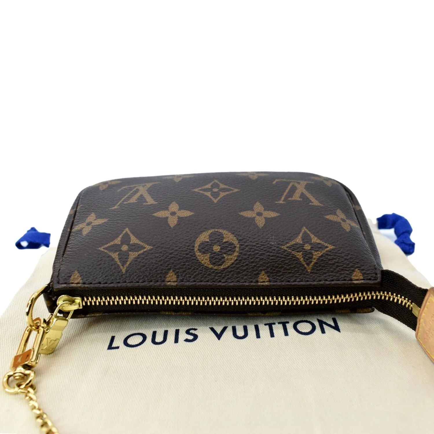 LOUIS VUITTON Mini Pochette Monogram Canvas Accessories Pouch Brown
