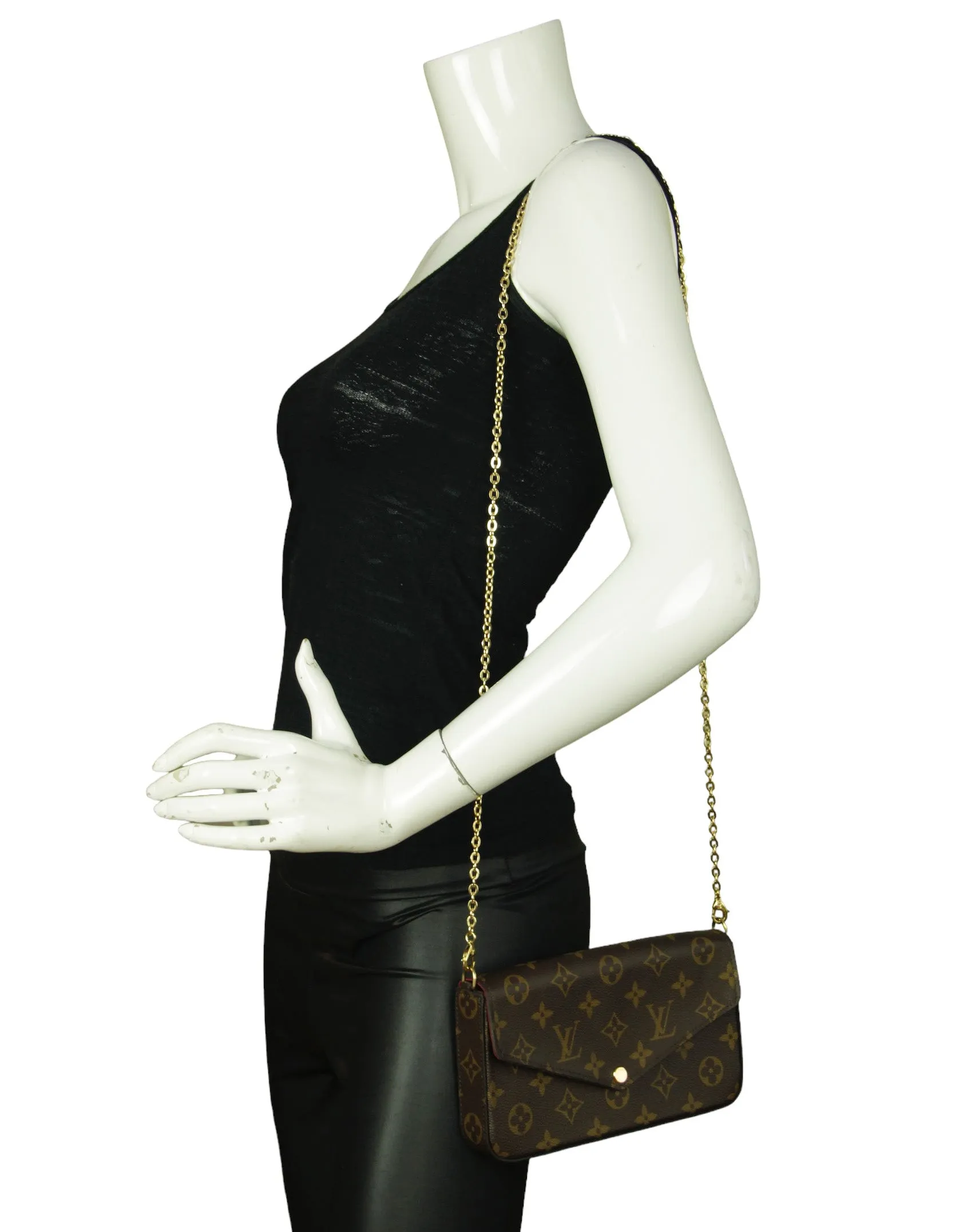 Louis Vuitton Monogram/ Fuchsia Felicie Chain Wallet Crossbody