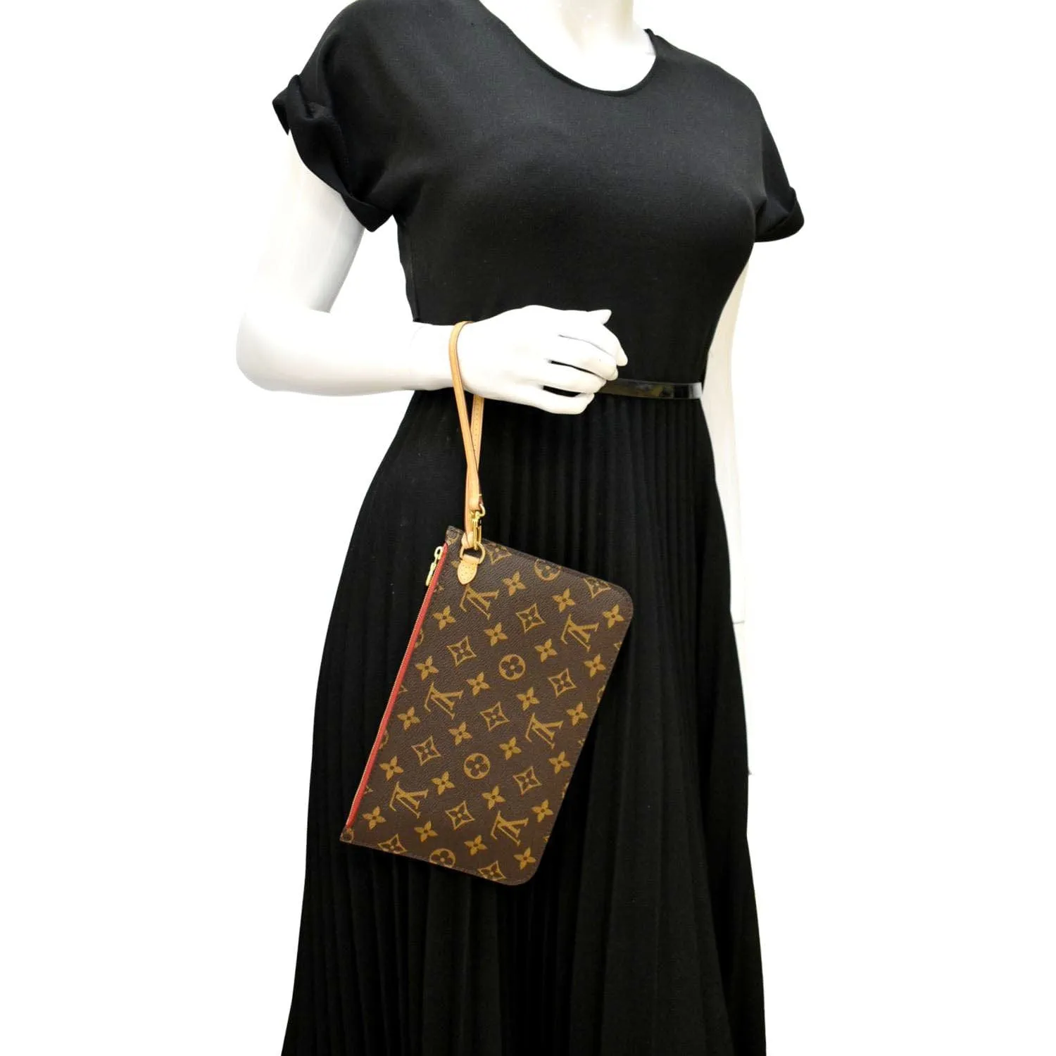 LOUIS VUITTON  Neverfull Monogram Canvas Pochette Wristlet Pouch Brown