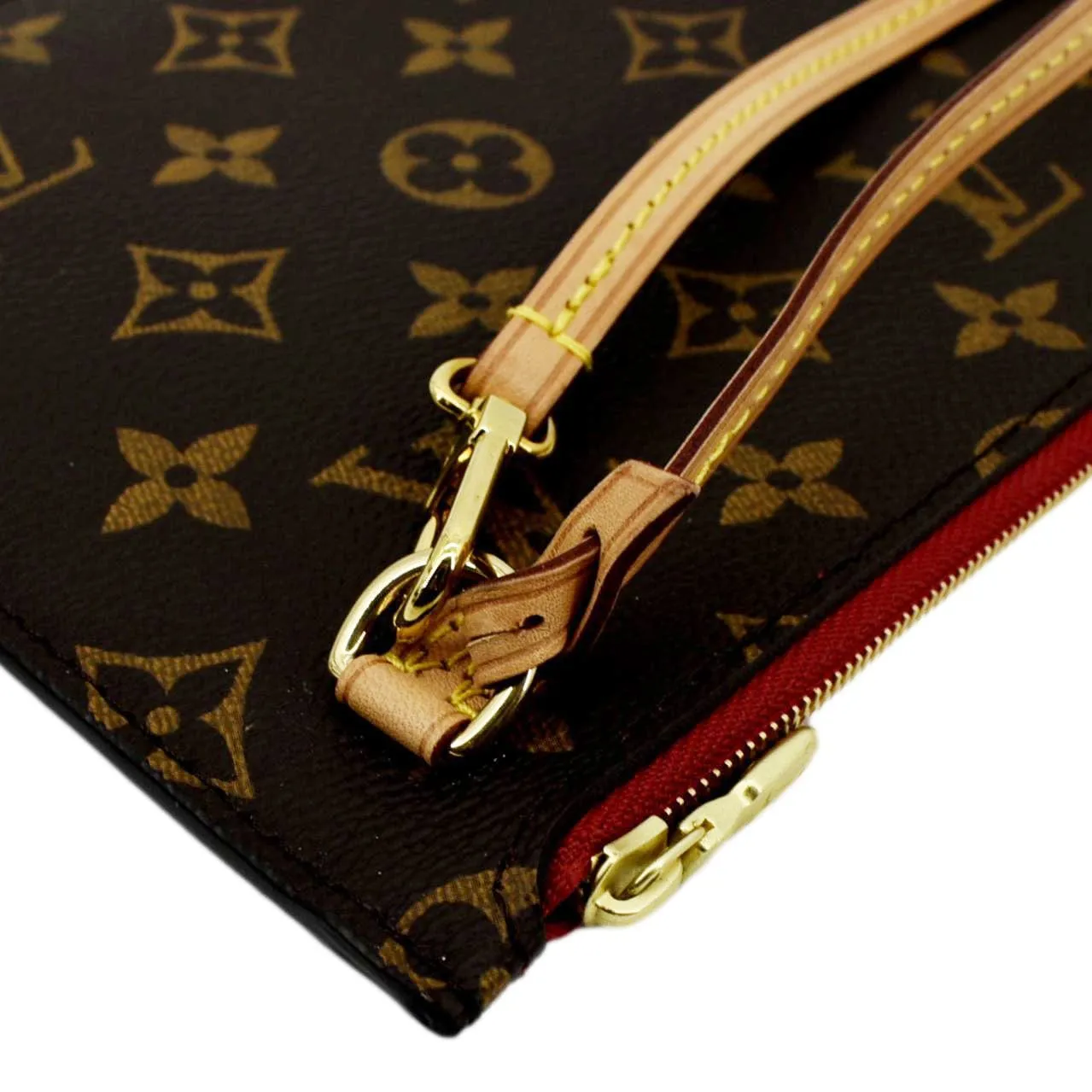 LOUIS VUITTON  Neverfull Monogram Canvas Pochette Wristlet Pouch Brown