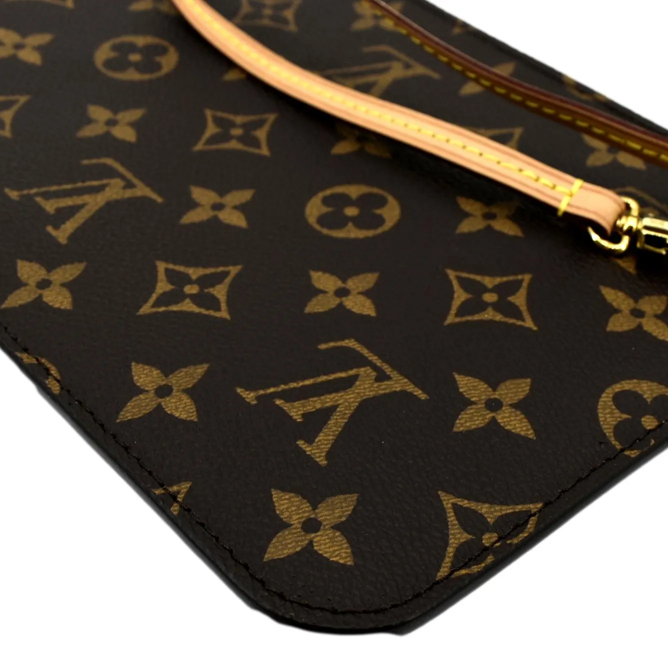 LOUIS VUITTON  Neverfull Monogram Canvas Pochette Wristlet Pouch Brown