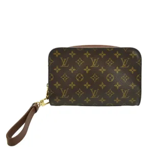 LOUIS VUITTON Orsay Monogram Canvas Clutch Bag Brown