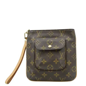 LOUIS VUITTON Partition Monogram Canvas Wristlet Clutch Bag Brown