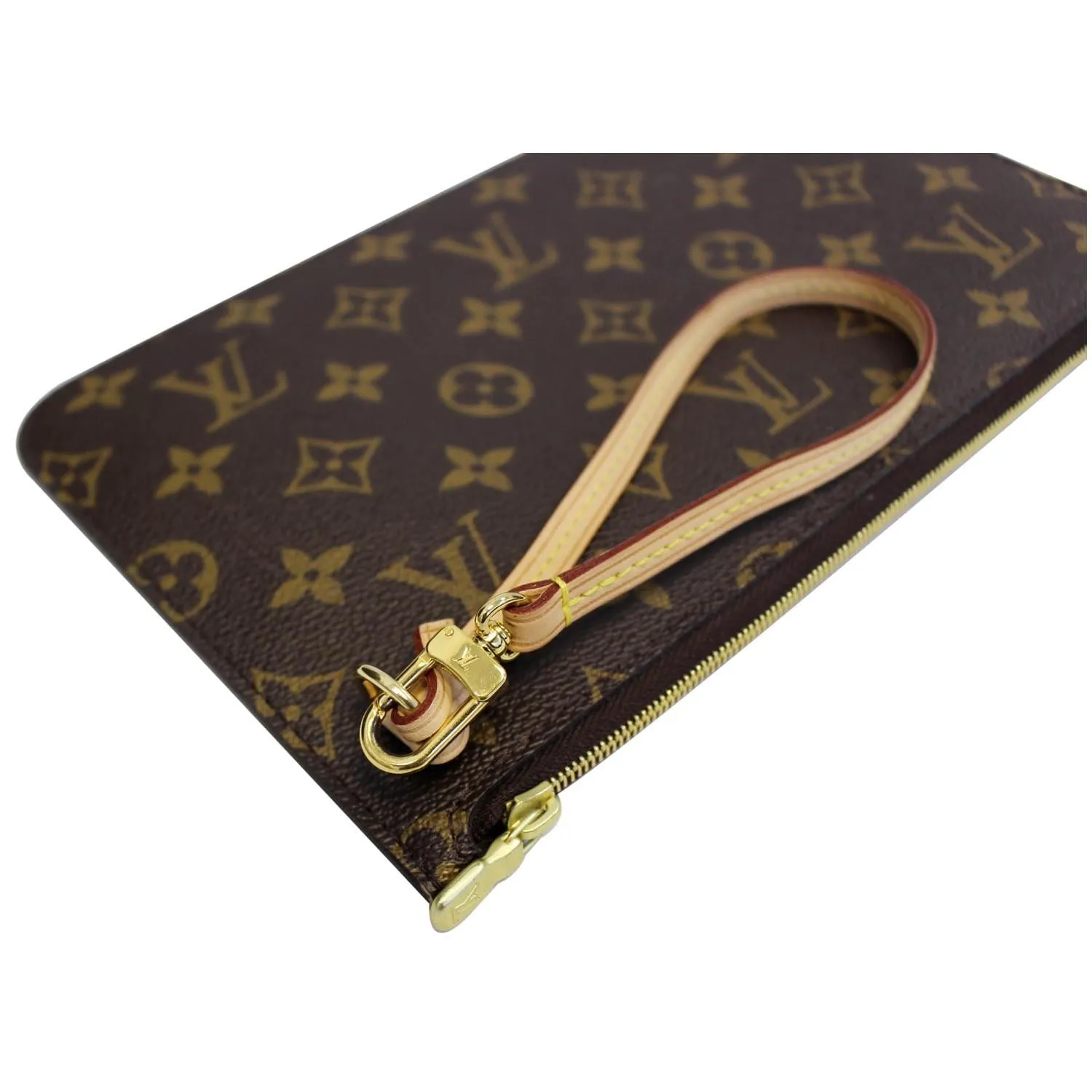 LOUIS VUITTON Pochette Wristlet Pouch Monogram Canvas Neverfull MM Brown