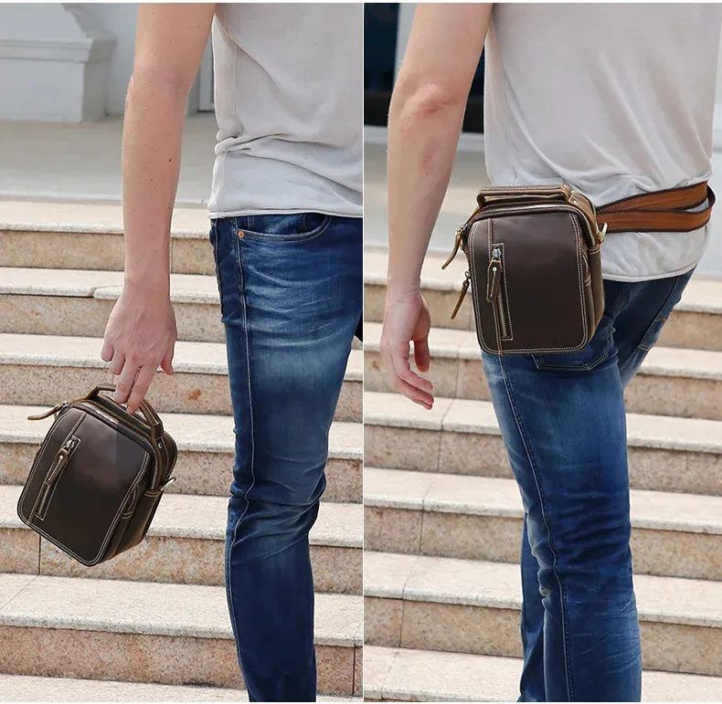 MAHEU Super Quality Men's Mini Shoulder Bag Genuine Leather Phone Pouch On Belt Small Crossbody Bag With Handle Outdoor Bag