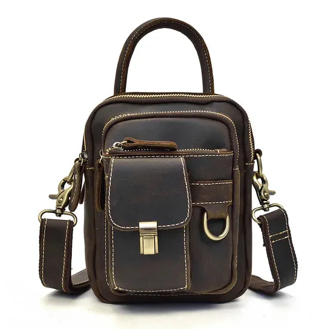 MAHEU Super Quality Men's Mini Shoulder Bag Genuine Leather Phone Pouch On Belt Small Crossbody Bag With Handle Outdoor Bag