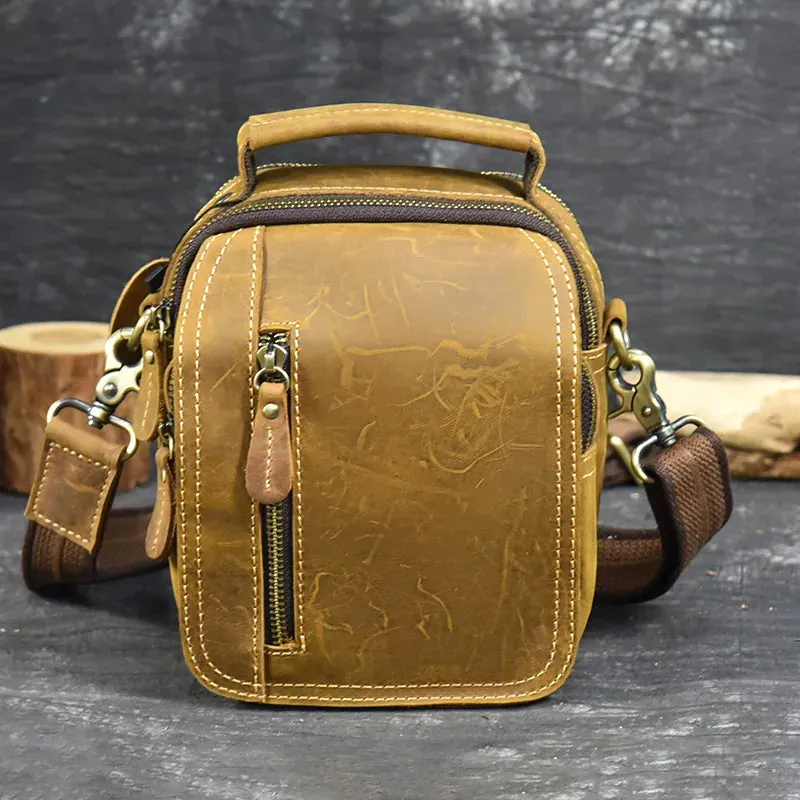 MAHEU Super Quality Men's Mini Shoulder Bag Genuine Leather Phone Pouch On Belt Small Crossbody Bag With Handle Outdoor Bag