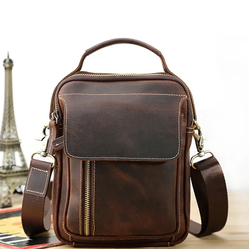 MAHEU Super Quality Men's Mini Shoulder Bag Genuine Leather Phone Pouch On Belt Small Crossbody Bag With Handle Outdoor Bag