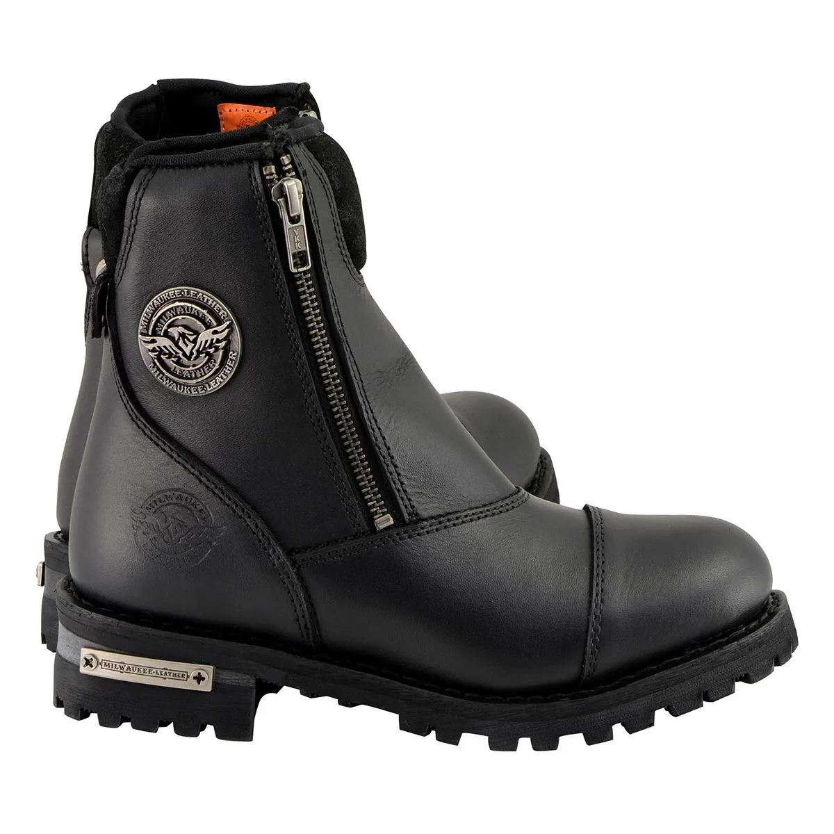 MBM102 Men's Black Smooth Double Sided Zipper Entry Motorcycle Leather Boots