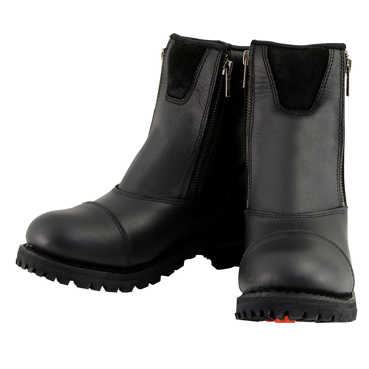MBM102 Men's Black Smooth Double Sided Zipper Entry Motorcycle Leather Boots