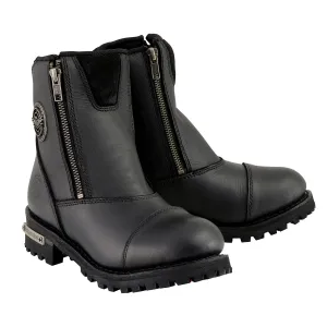 MBM102 Men's Black Smooth Double Sided Zipper Entry Motorcycle Leather Boots