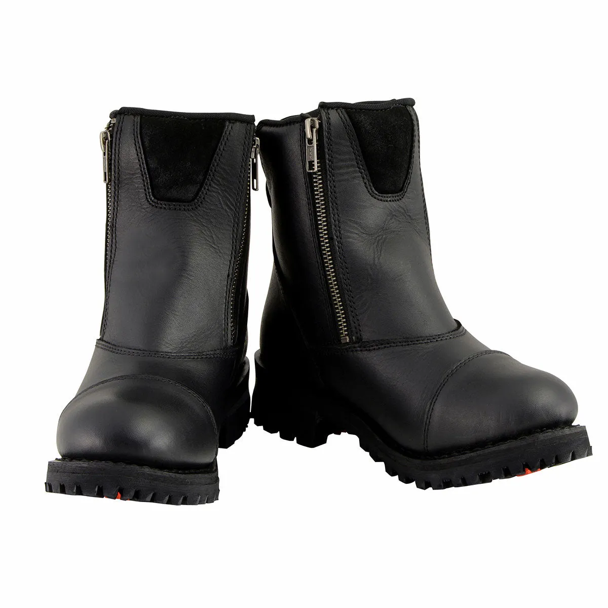 MBM102 Men's Black Smooth Double Sided Zipper Entry Motorcycle Leather Boots