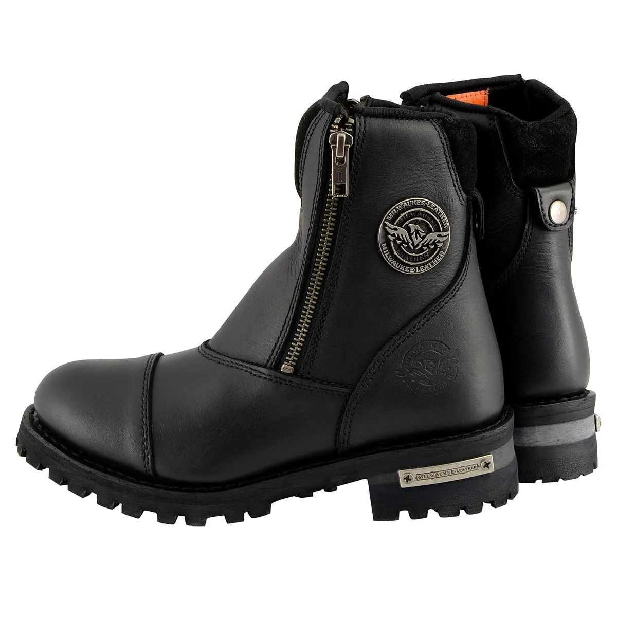 MBM102 Men's Black Smooth Double Sided Zipper Entry Motorcycle Leather Boots