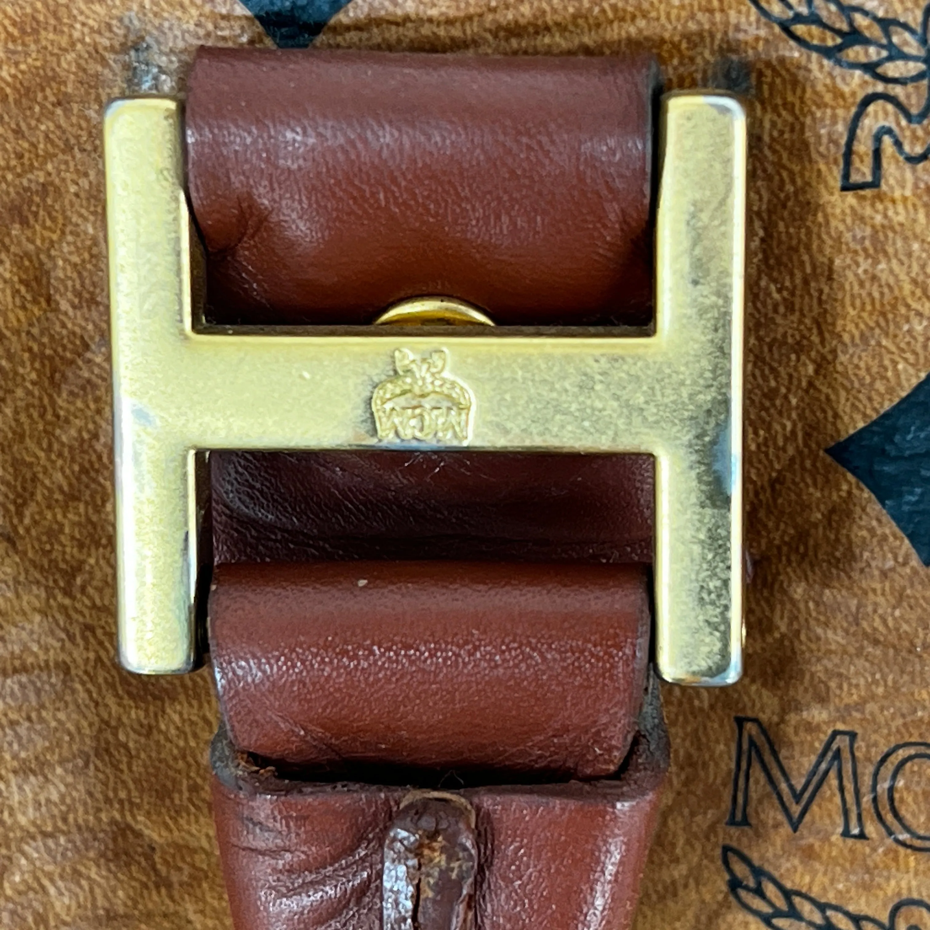 MCM Cognac Visetos Coated Canvas Mini Handbag