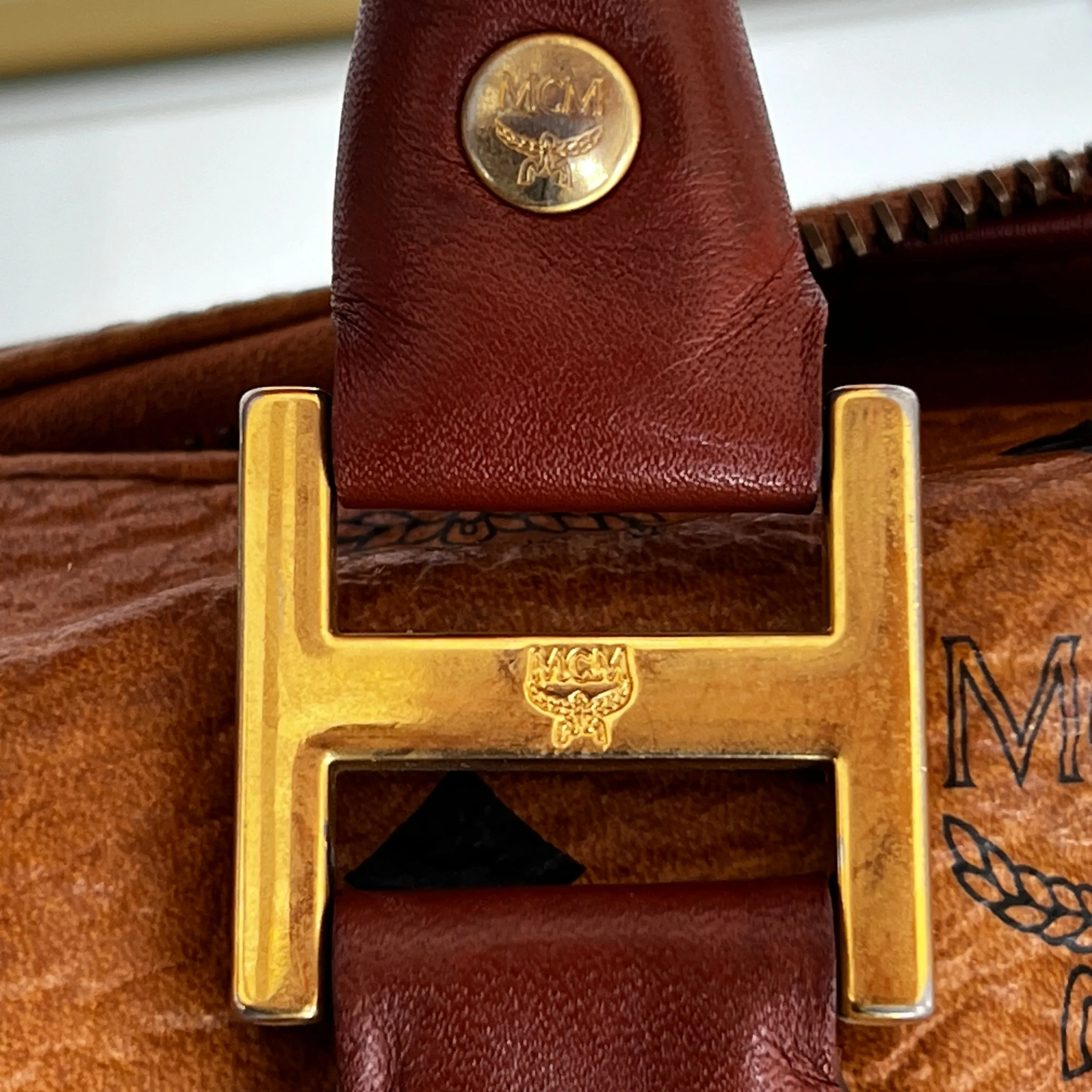 MCM Cognac Visetos Coated Canvas Mini Handbag