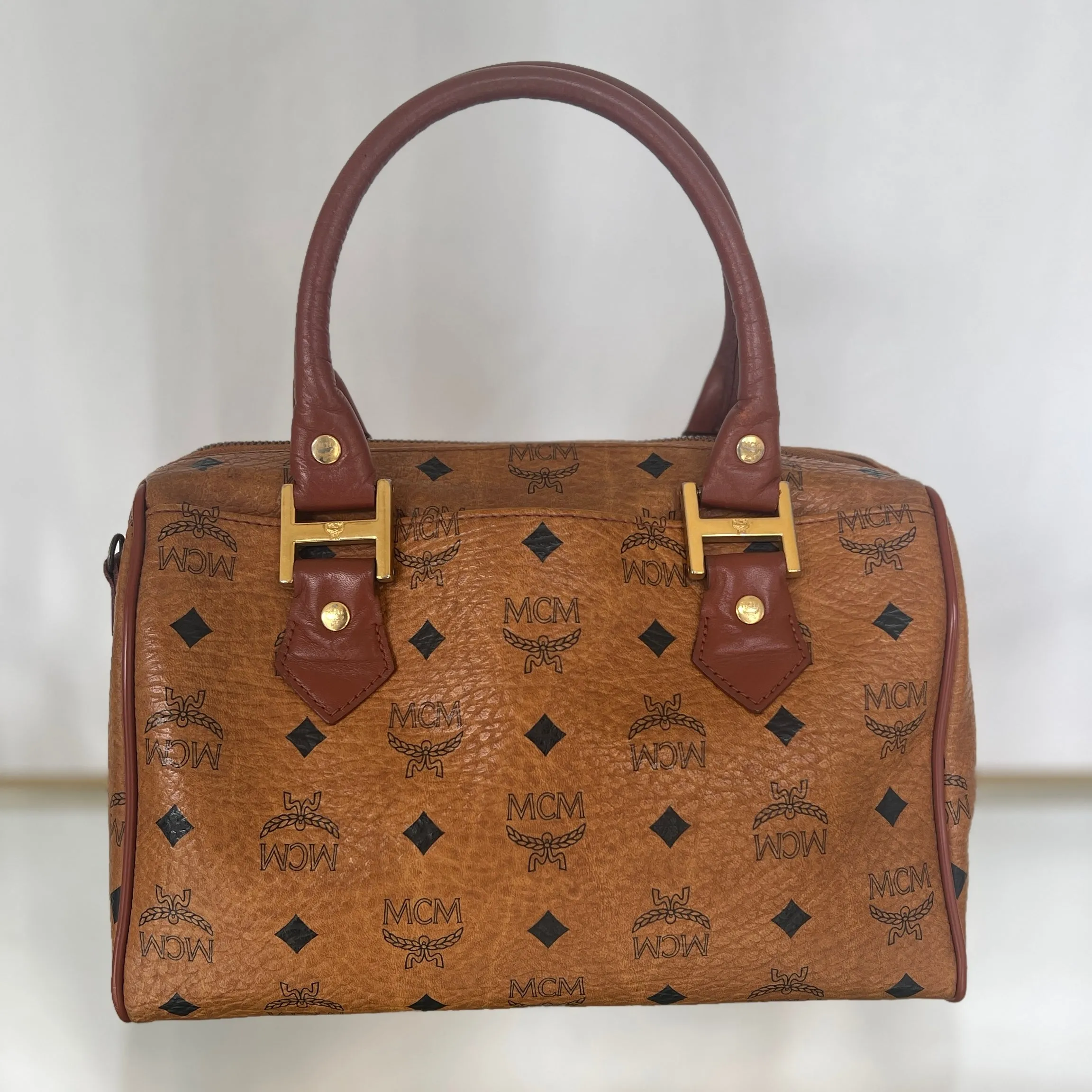 MCM Cognac Visetos Coated Canvas Mini Handbag