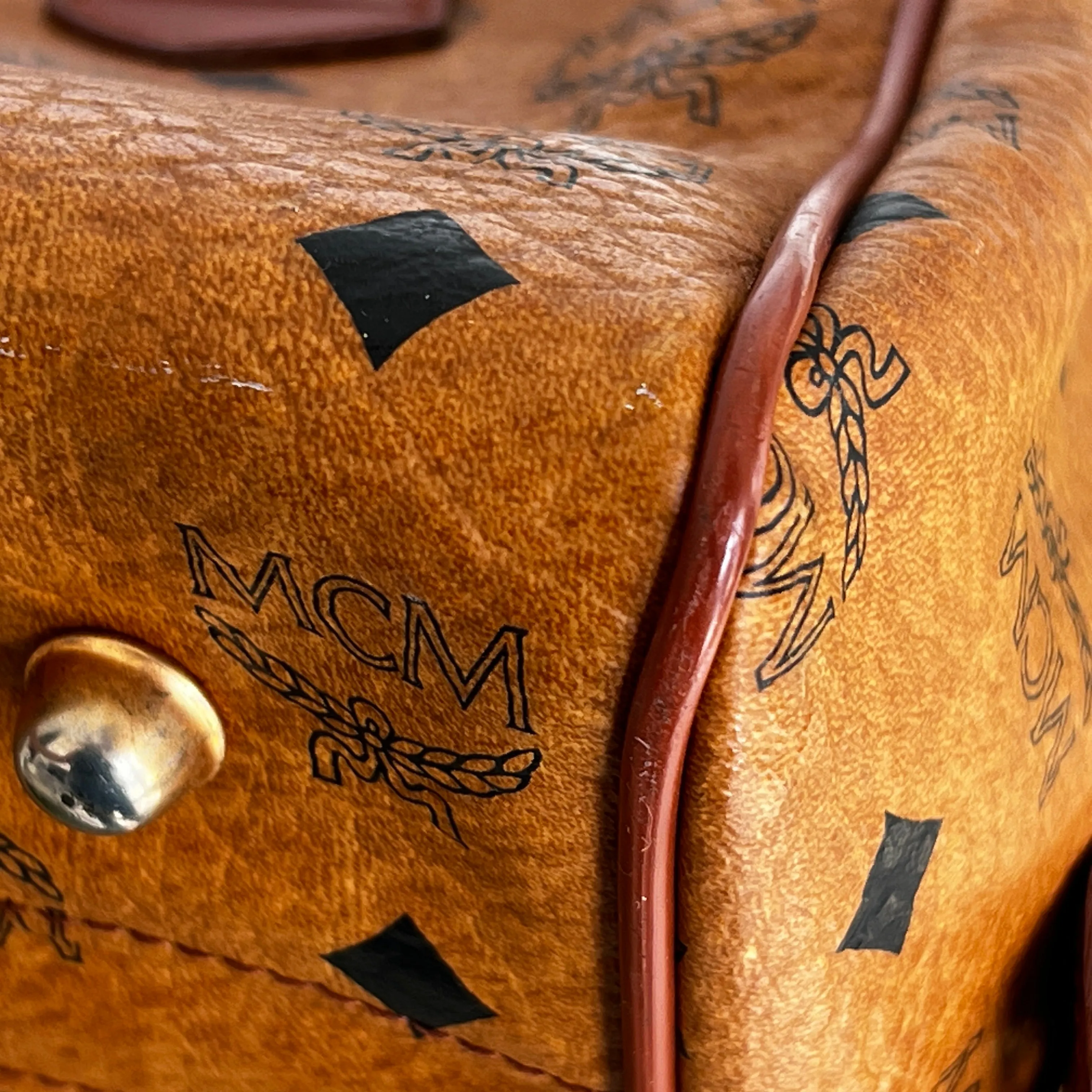 MCM Cognac Visetos Coated Canvas Mini Handbag