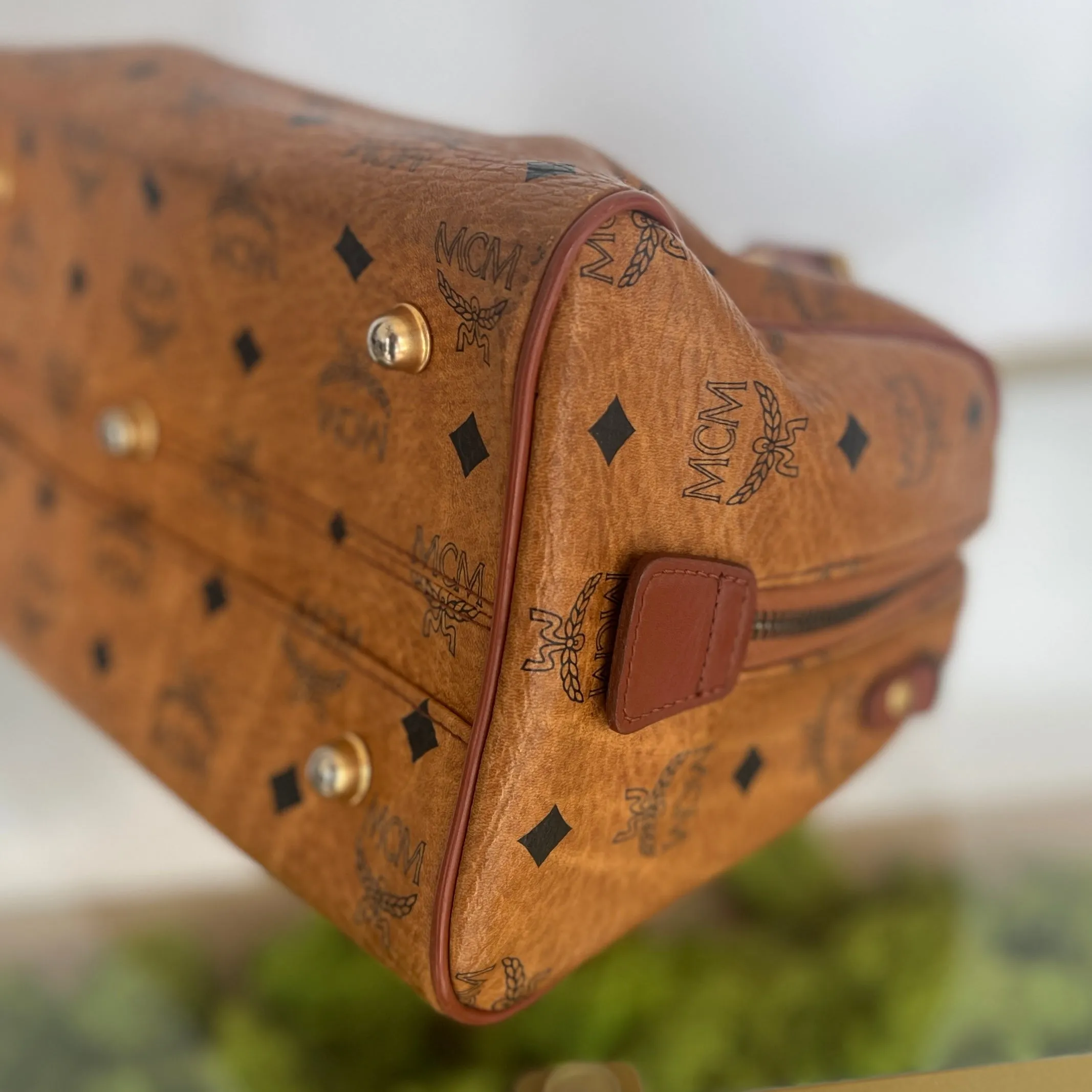 MCM Cognac Visetos Coated Canvas Mini Handbag