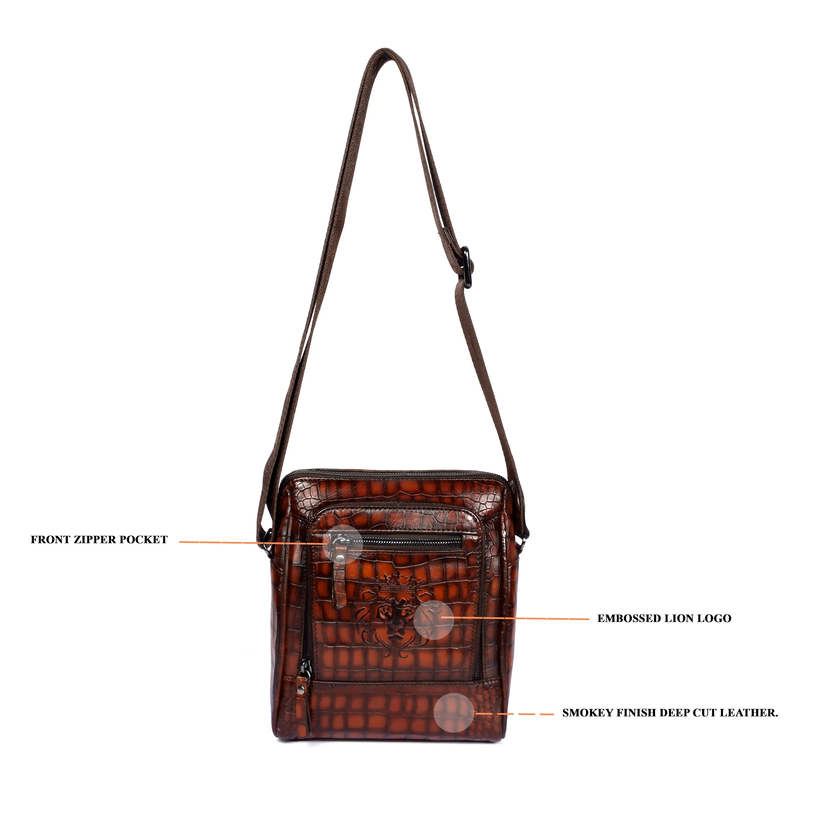 Medium Sized Smokey Finish Crossbody Bag in Cognac Leather