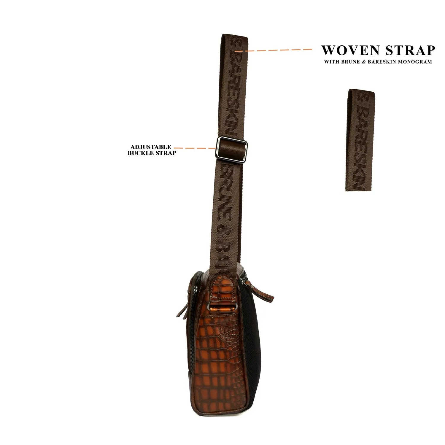 Medium Sized Smokey Finish Crossbody Bag in Cognac Leather