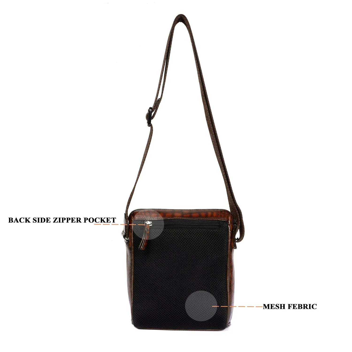 Medium Sized Smokey Finish Crossbody Bag in Cognac Leather