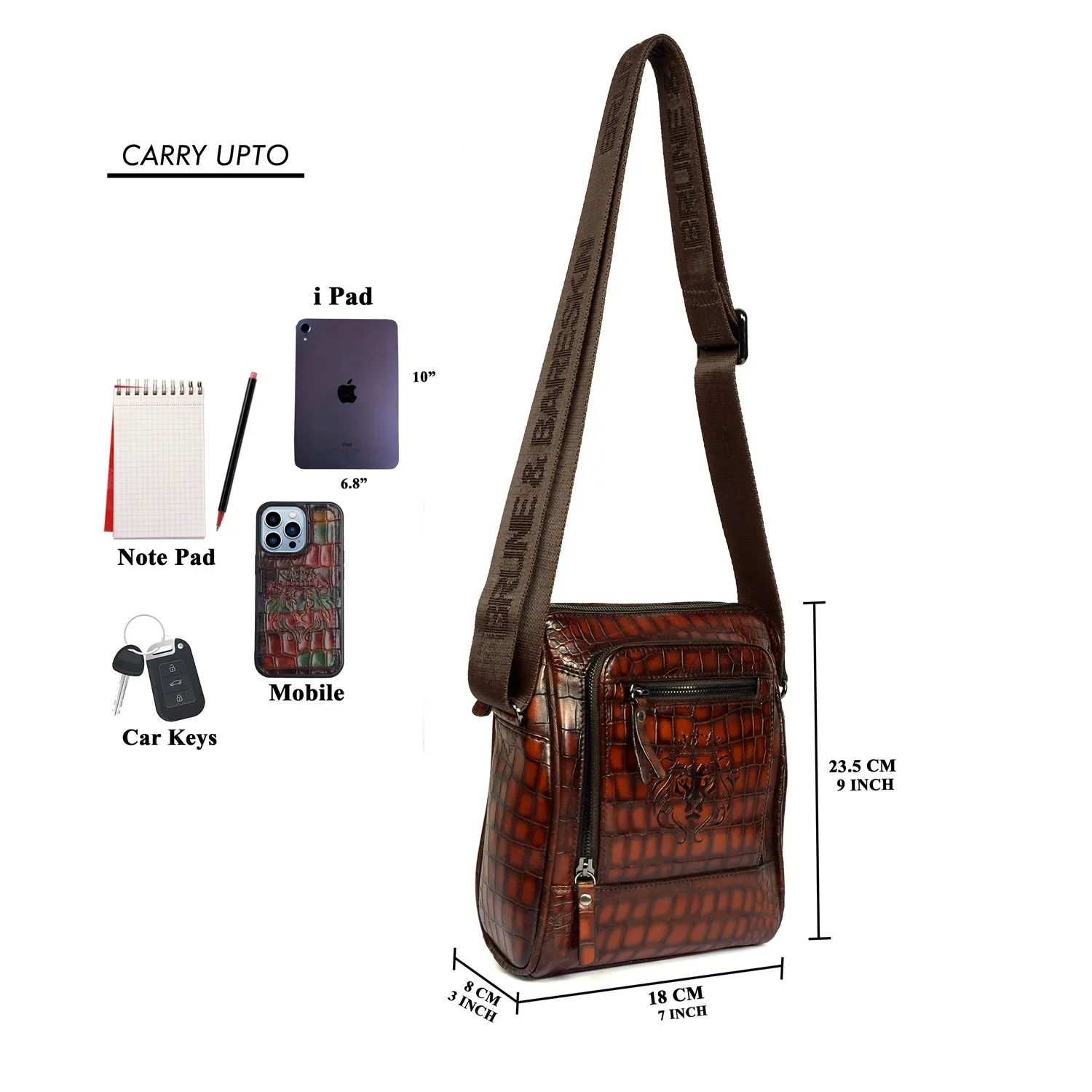 Medium Sized Smokey Finish Crossbody Bag in Cognac Leather