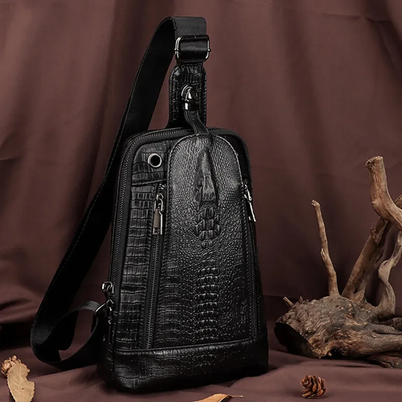Men Travel Cowhide Crocodile Grain Chest Bags